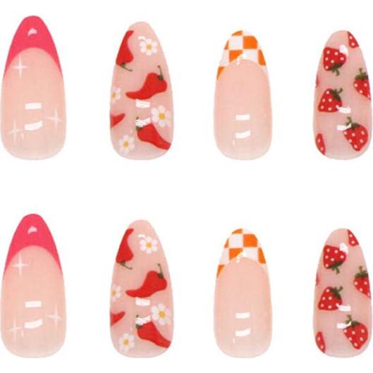 24 Uñas Postizas Almendra CEWEWP con Flores y Pegamento