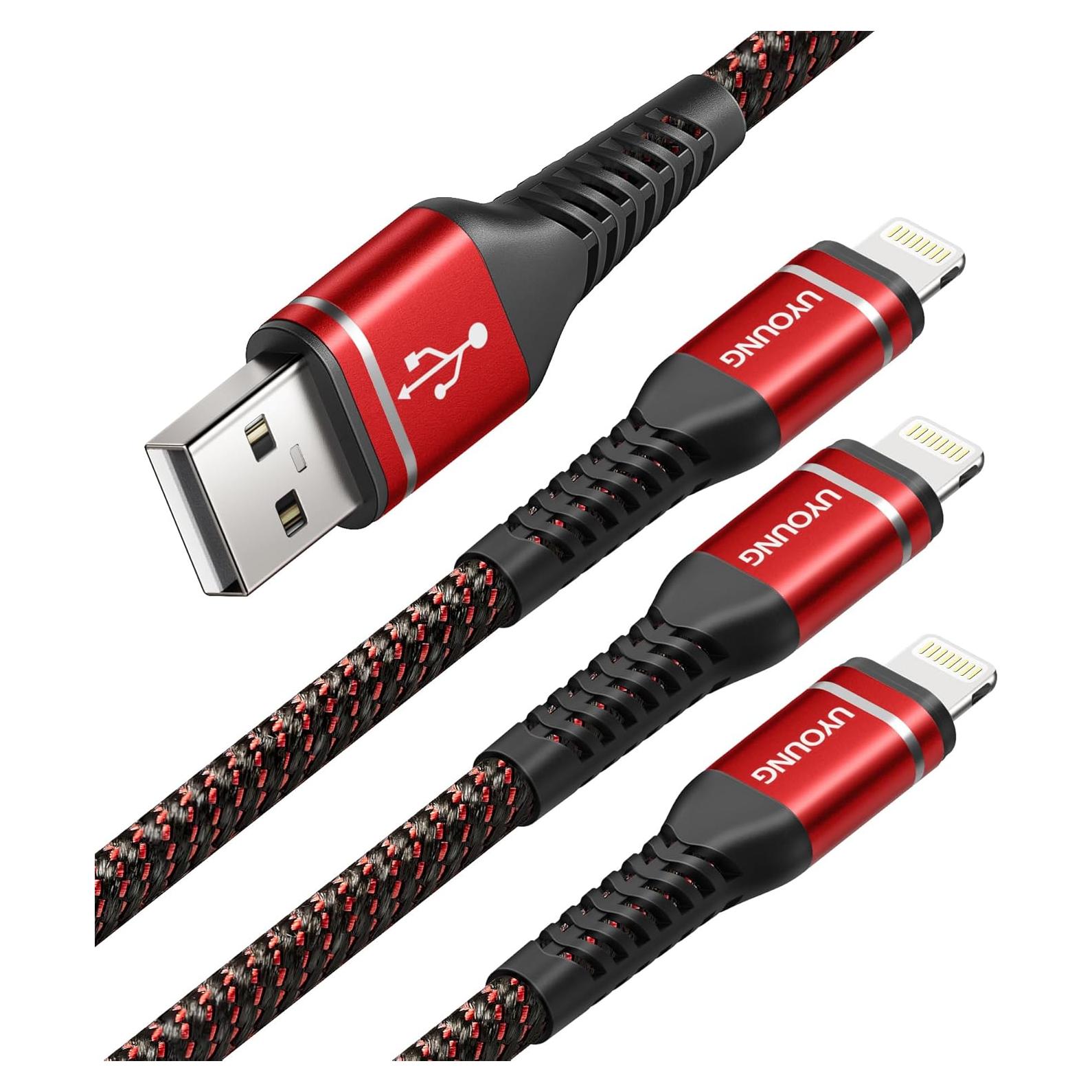 Cable de Carga Rápida UYOUNG 3Pack 6FT USB a Lightning Rojo