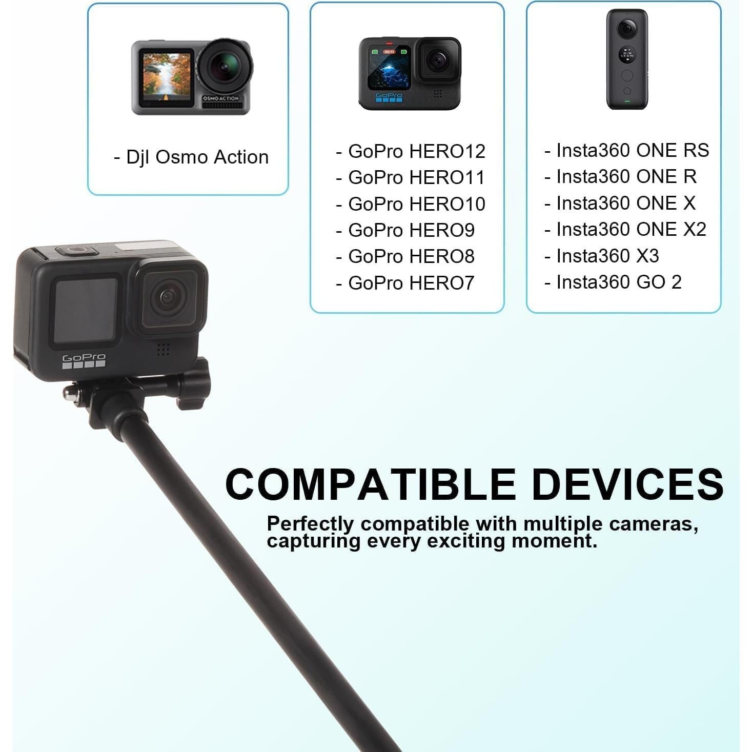 Palo de Selfie Invisible Qishang 26cm a 1.2m Fibra Carbono