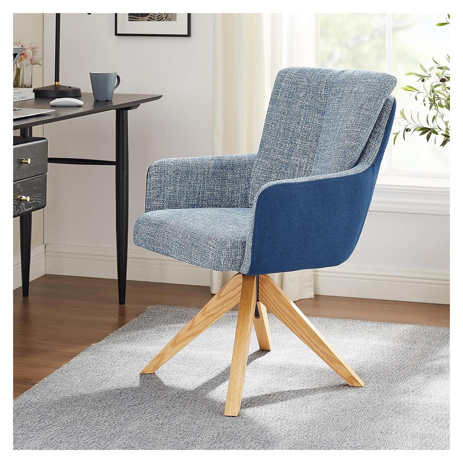 Silla Giratoria Moderna Art Leon Tapizada en Tela Azul