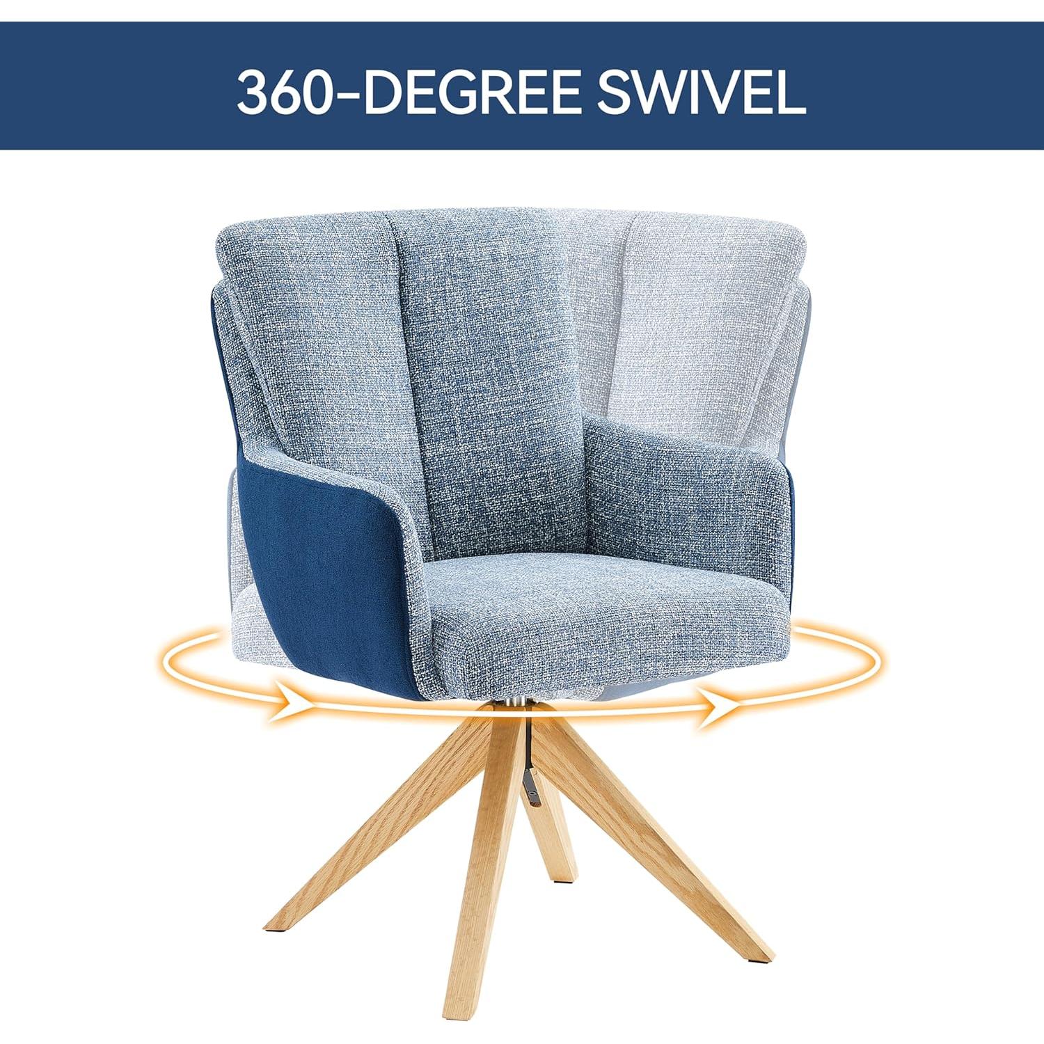 Silla Giratoria Moderna Art Leon Tapizada en Tela Azul