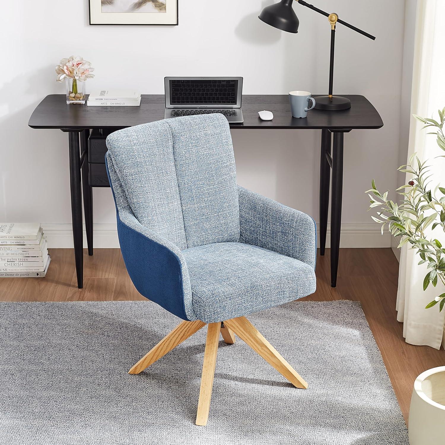 Silla Giratoria Moderna Art Leon Tapizada en Tela Azul