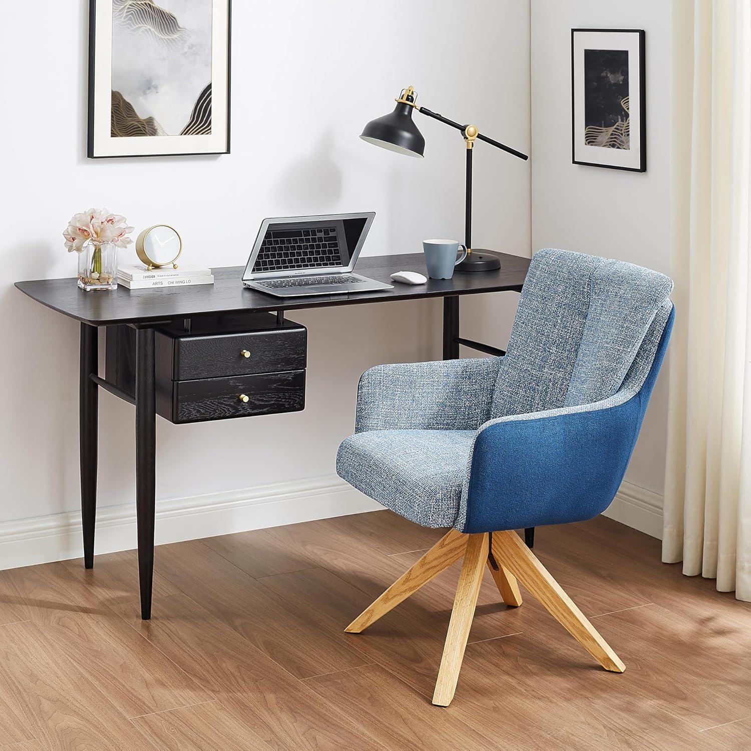 Silla Giratoria Moderna Art Leon Tapizada en Tela Azul