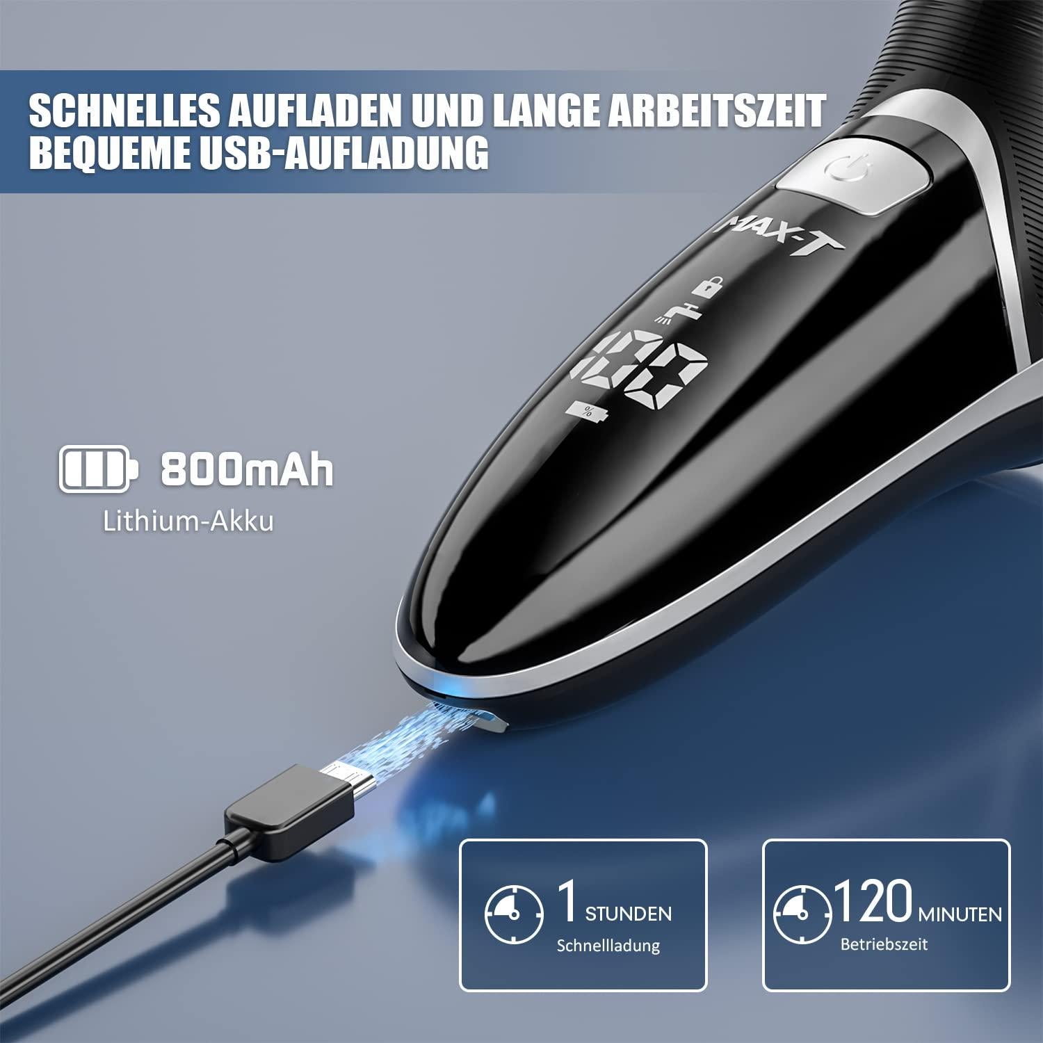 Afeitadora eléctrica MAX-T 8101 recargable IPX7 con recortadora