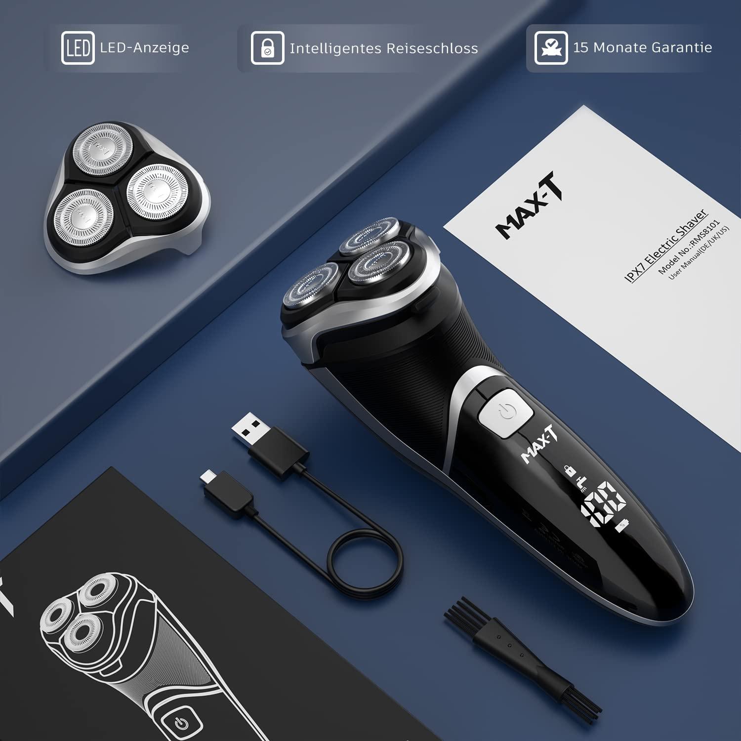 Afeitadora eléctrica MAX-T 8101 recargable IPX7 con recortadora