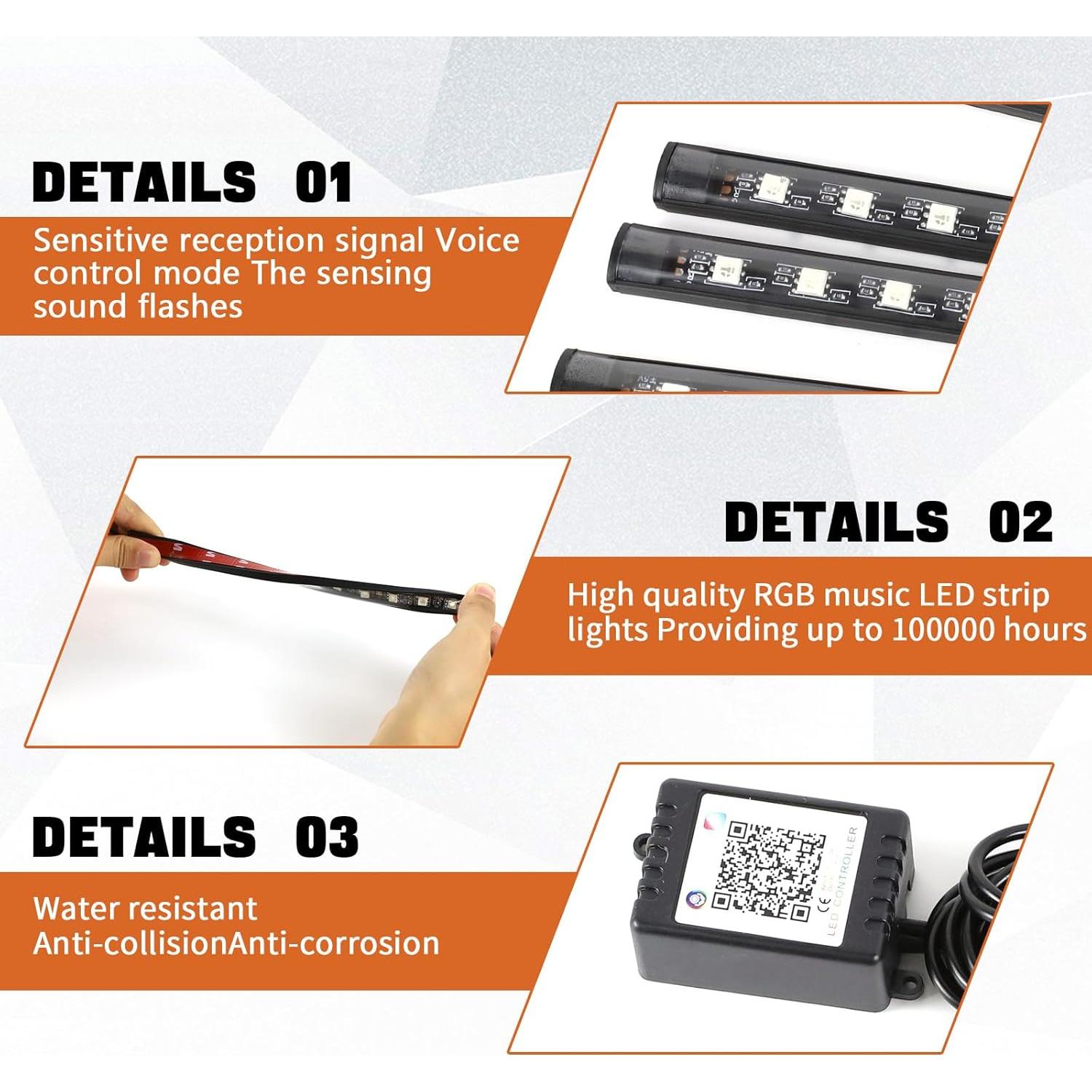 Luz Interior LED de Coche Wuyaoyao, Tira Multicolor con Control Remoto