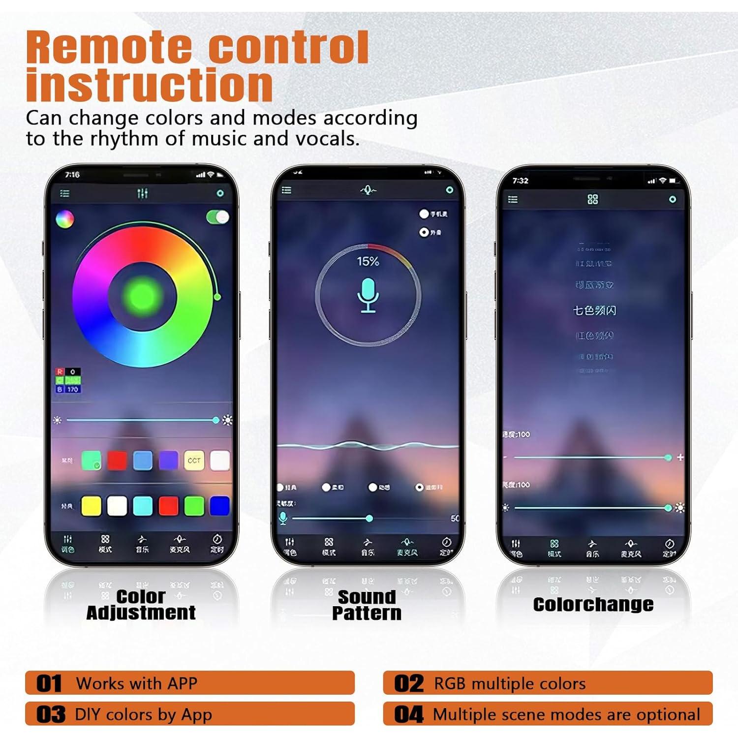 Luz Interior LED de Coche Wuyaoyao, Tira Multicolor con Control Remoto