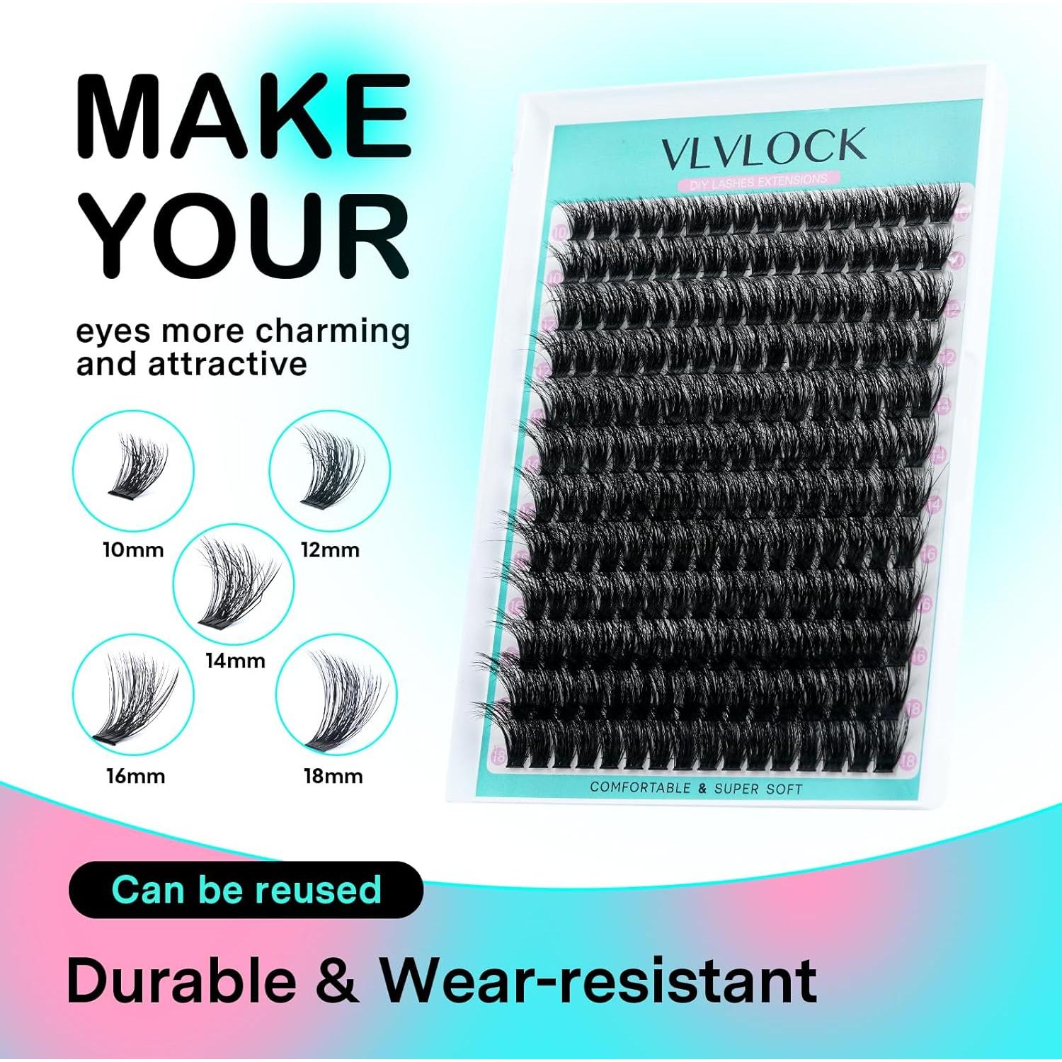 Kit de Extensión de Pestañas 100D VLVLOCK 10-18mm Volumen 3D