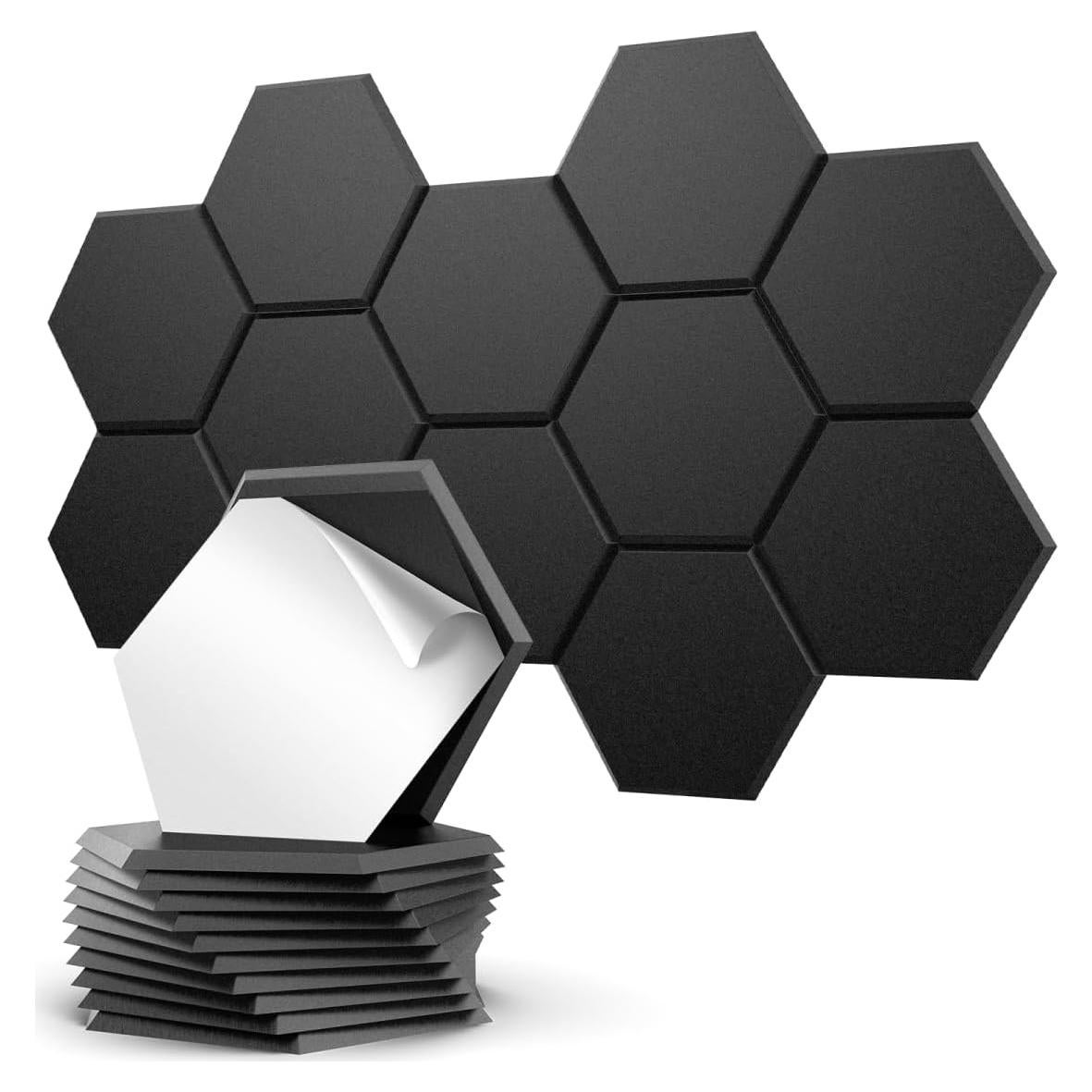 Paquete de 12 Paneles Acústicos JISUO Hexagonales 35 cm Negro