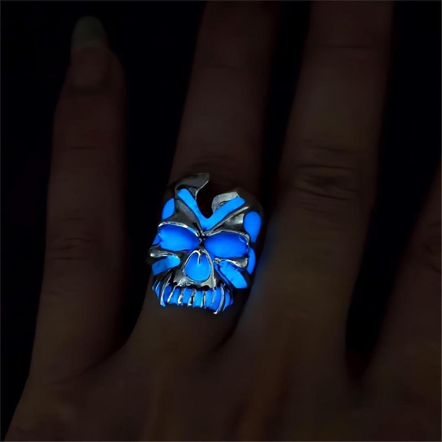 Anillo Calavera Brillante en la Oscuridad Ajustable Unisex