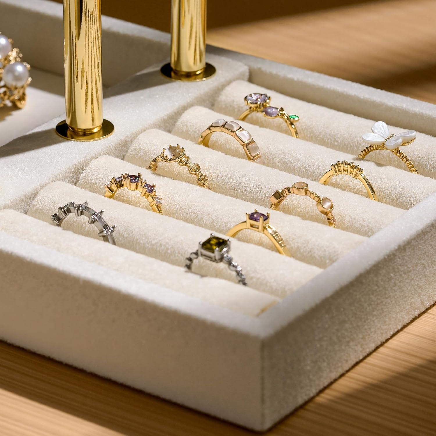 Soporte de Joyería Josmimic Beige de Terciopelo 3 Niveles