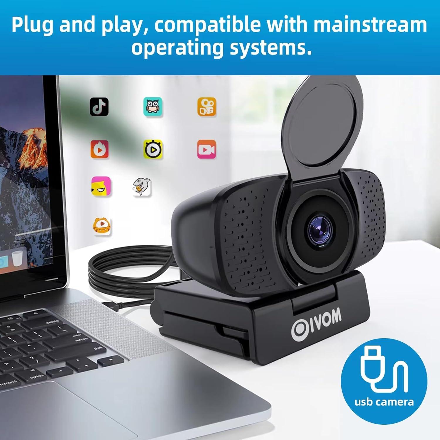 Cámara Web HD 1080P Oivom con Micrófono y Tapa de Privacidad