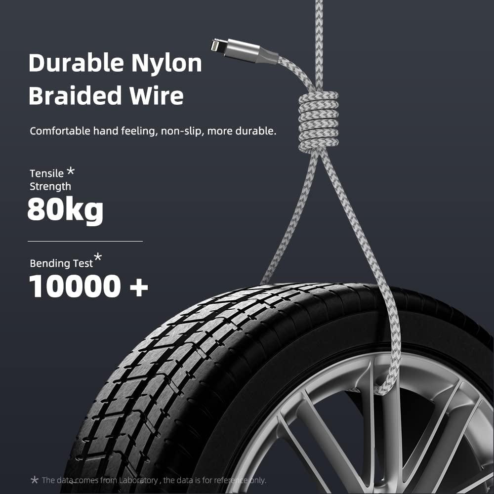 Cargador iPhone Bkayp 3 Pack 3m Nylon MFi Carga Rápida