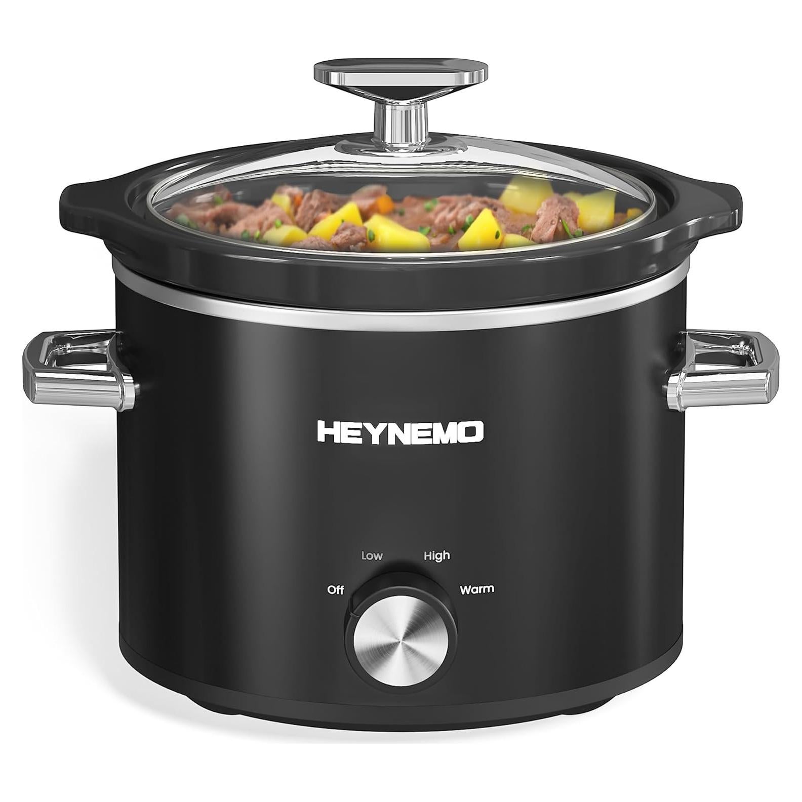 Olla de Cocción Lenta HEYNEMO 2QT Acero Inoxidable Negra