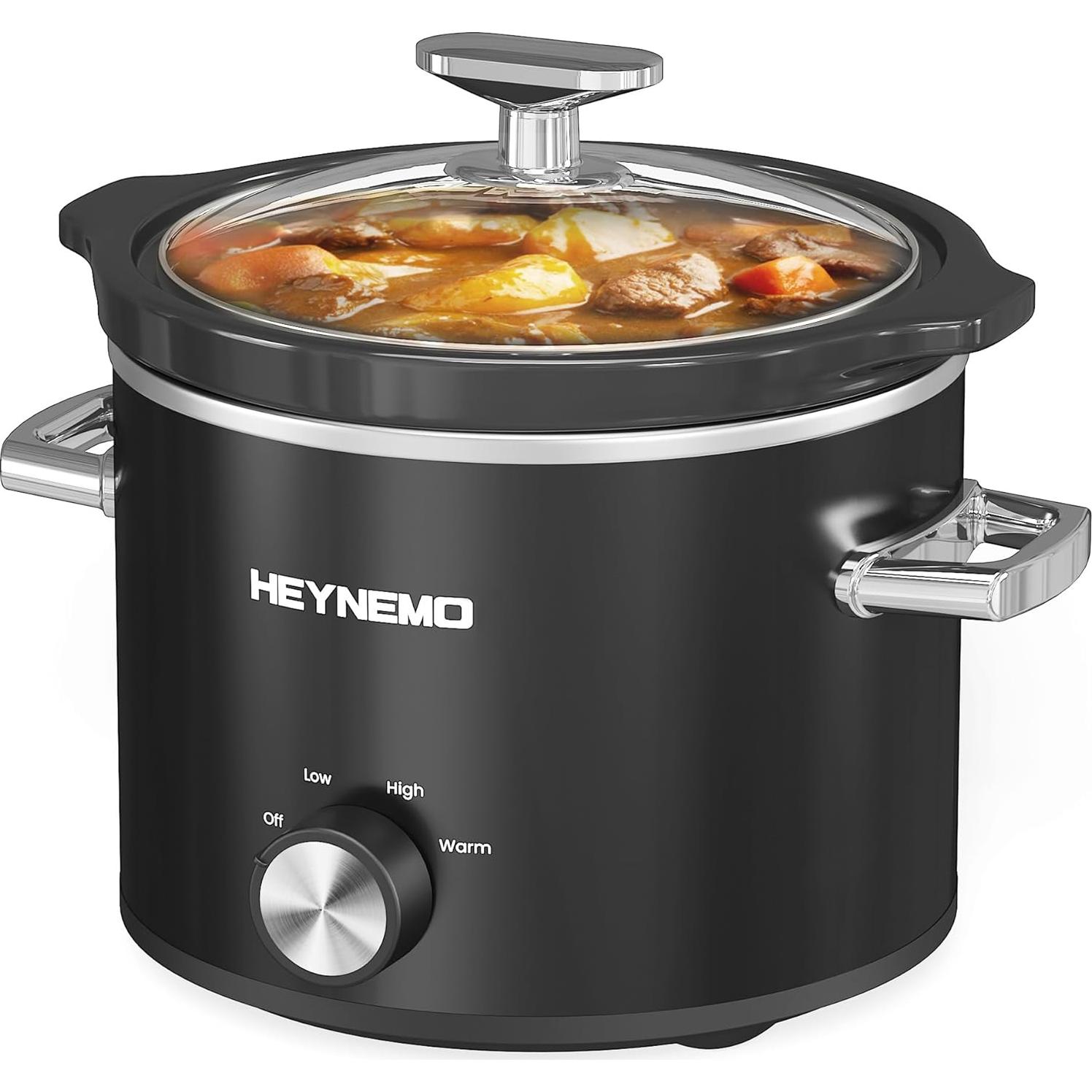 Olla de Cocción Lenta HEYNEMO 2QT Acero Inoxidable Negra