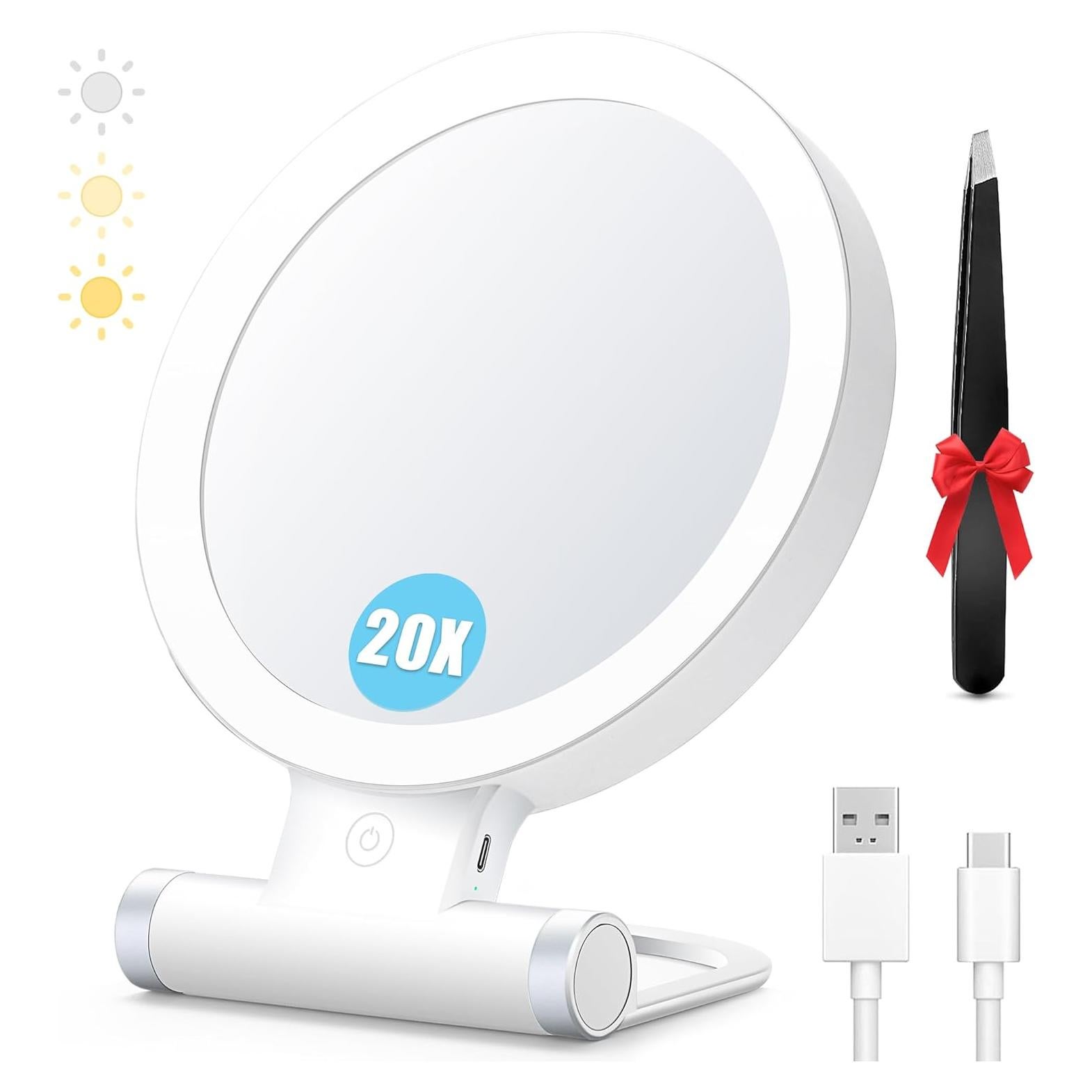 Espejo de Aumento 20X MIYADIVA con Luz y Mango Ajustable