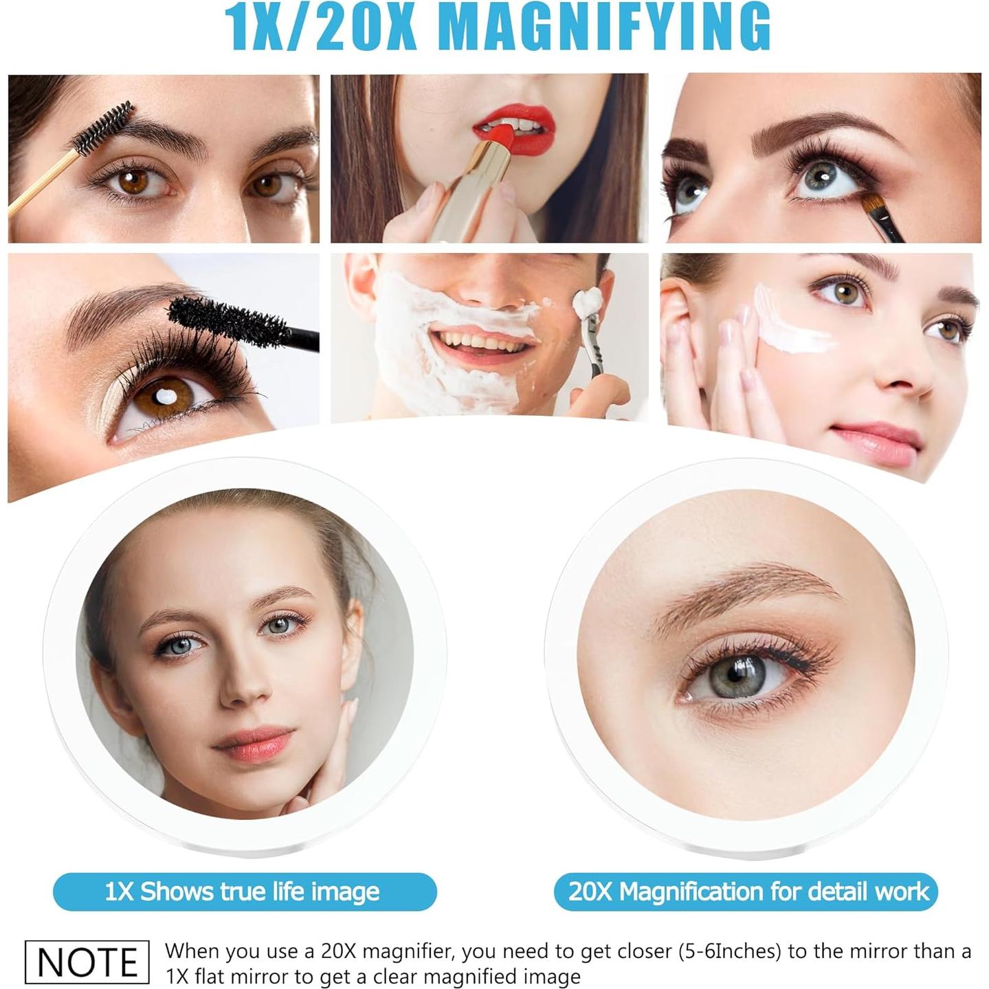 Espejo de Aumento 20X MIYADIVA con Luz y Mango Ajustable