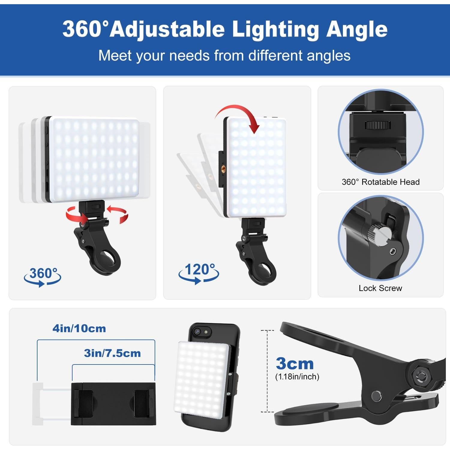 Luz de Selfie OLRPT CL-V11SE 60 LED 3 Modos Recargable