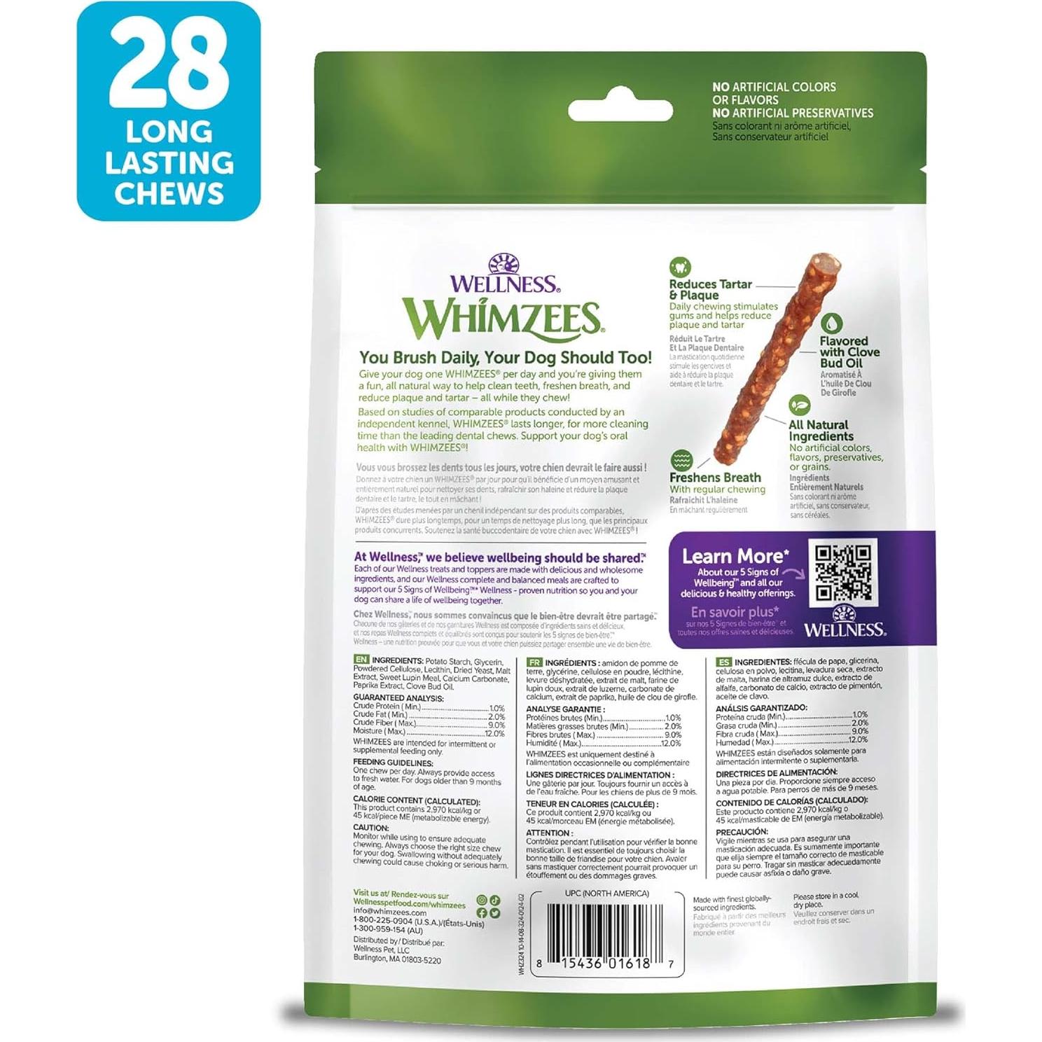 Golosinas Dentales Naturales WHIMZEES Salchicha Vegetal 28 Unidades