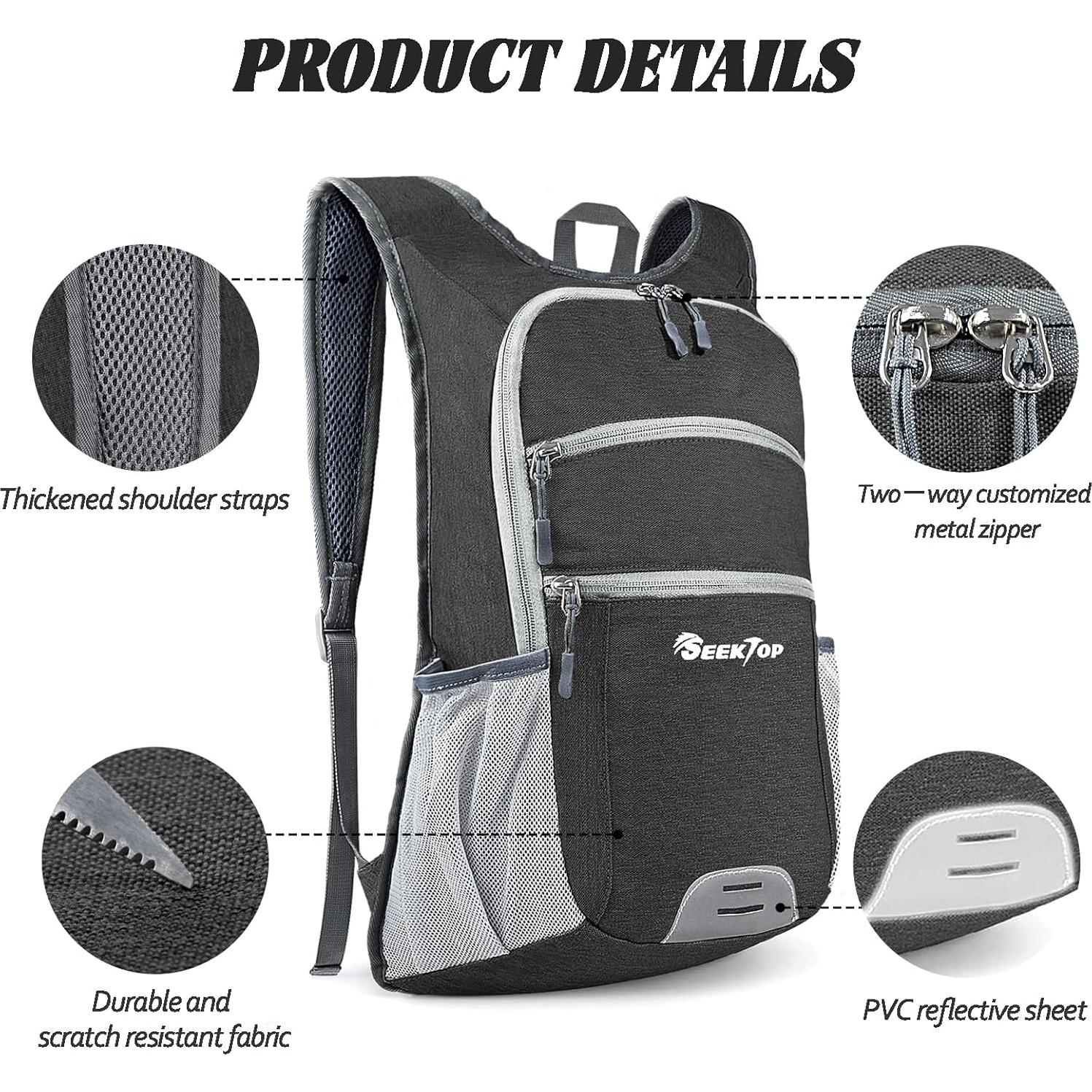 Mochila de Senderismo Seektop 20L Ligera Impermeable Negra