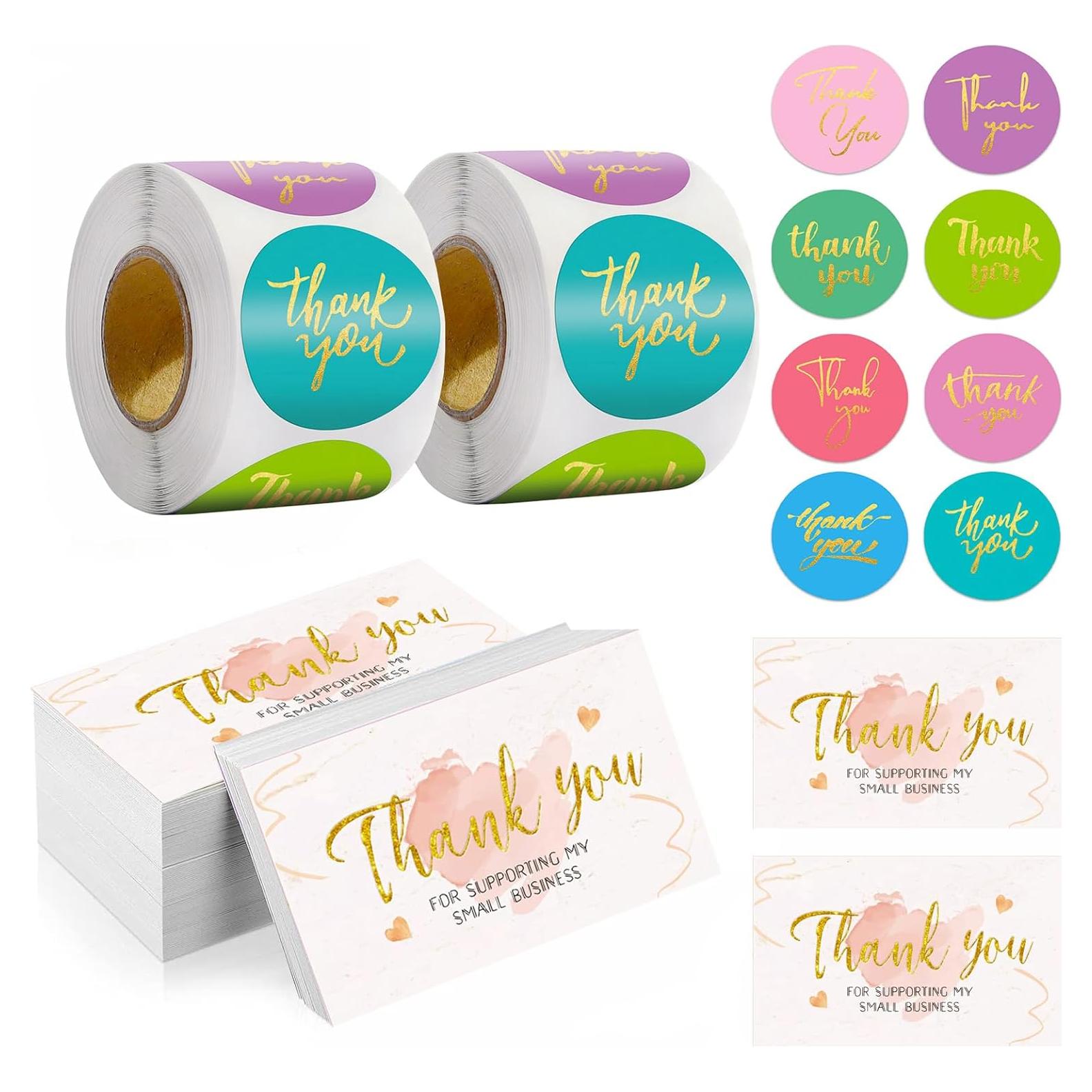 Set 1200 Tarjetas de Agradecimiento y Etiquetas Rosa DERUILA