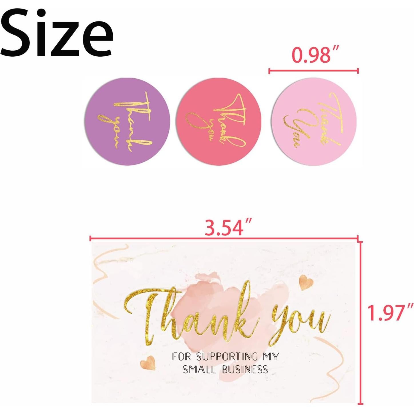 Set 1200 Tarjetas de Agradecimiento y Etiquetas Rosa DERUILA