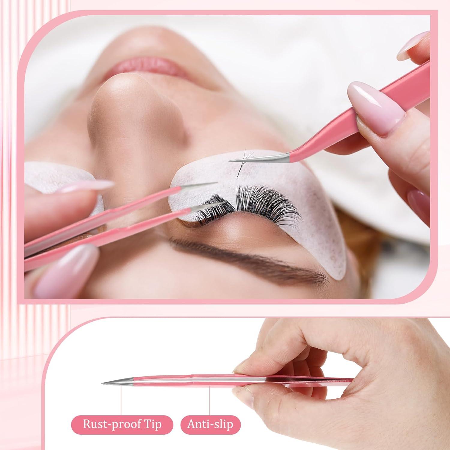 Pinzas Curvadas de Precisión Honoson 9 Piezas Acero Inoxidable Rosa