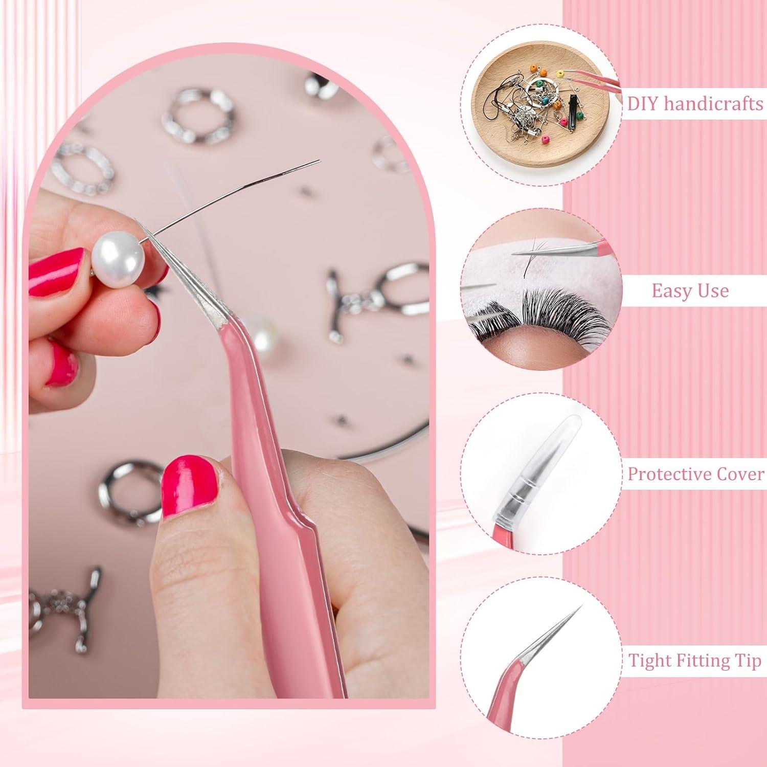 Pinzas Curvadas de Precisión Honoson 9 Piezas Acero Inoxidable Rosa