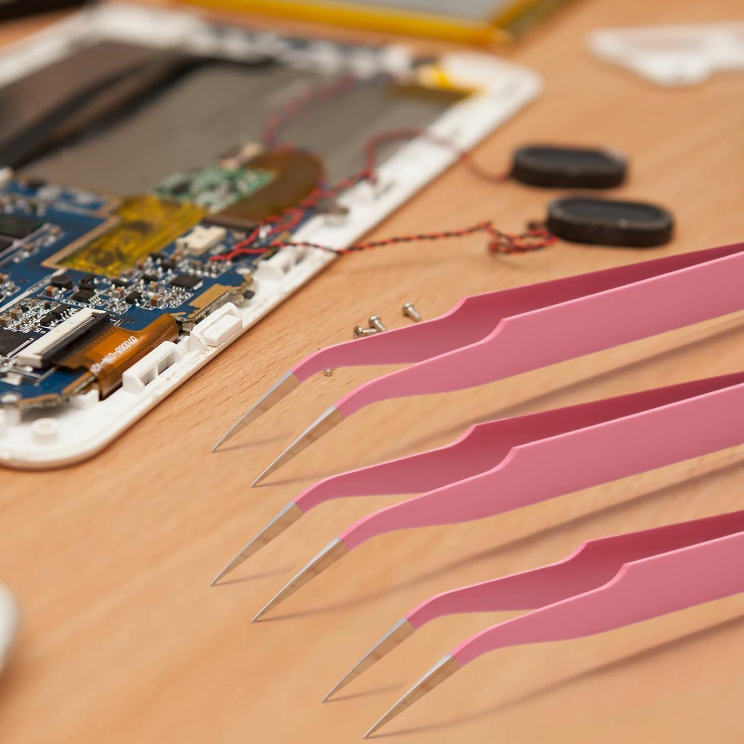 Pinzas Curvadas de Precisión Honoson 9 Piezas Acero Inoxidable Rosa