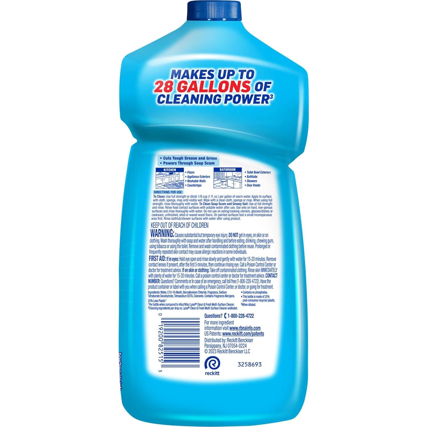 Lysol Limpiador Multi-Superficies 2x Concentrado 828 ml Cool Adirondack