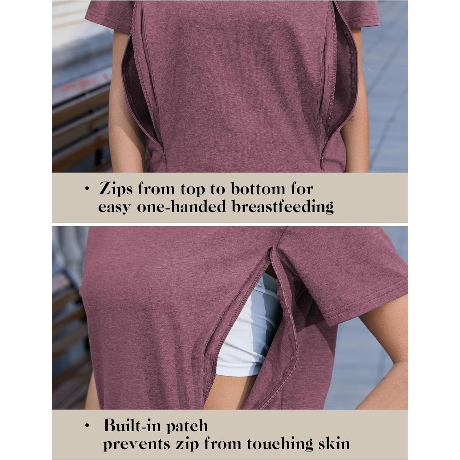 Camisa de Lactancia Ecavus Grande Vino Melange con Cremallera Oculta