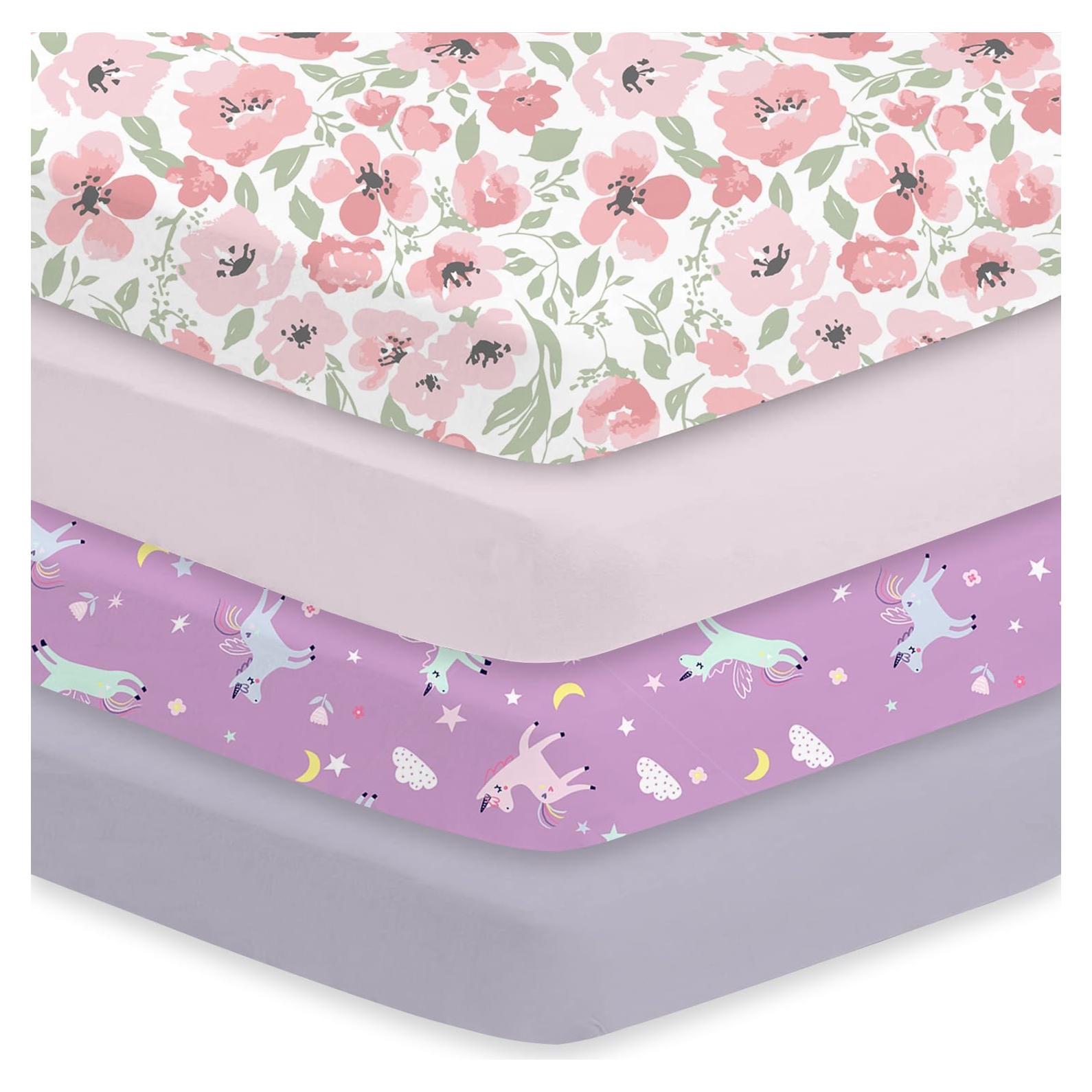 Sábanas ajustadas para cuna Little Grape Land 4 Pack Daliah Unicornio