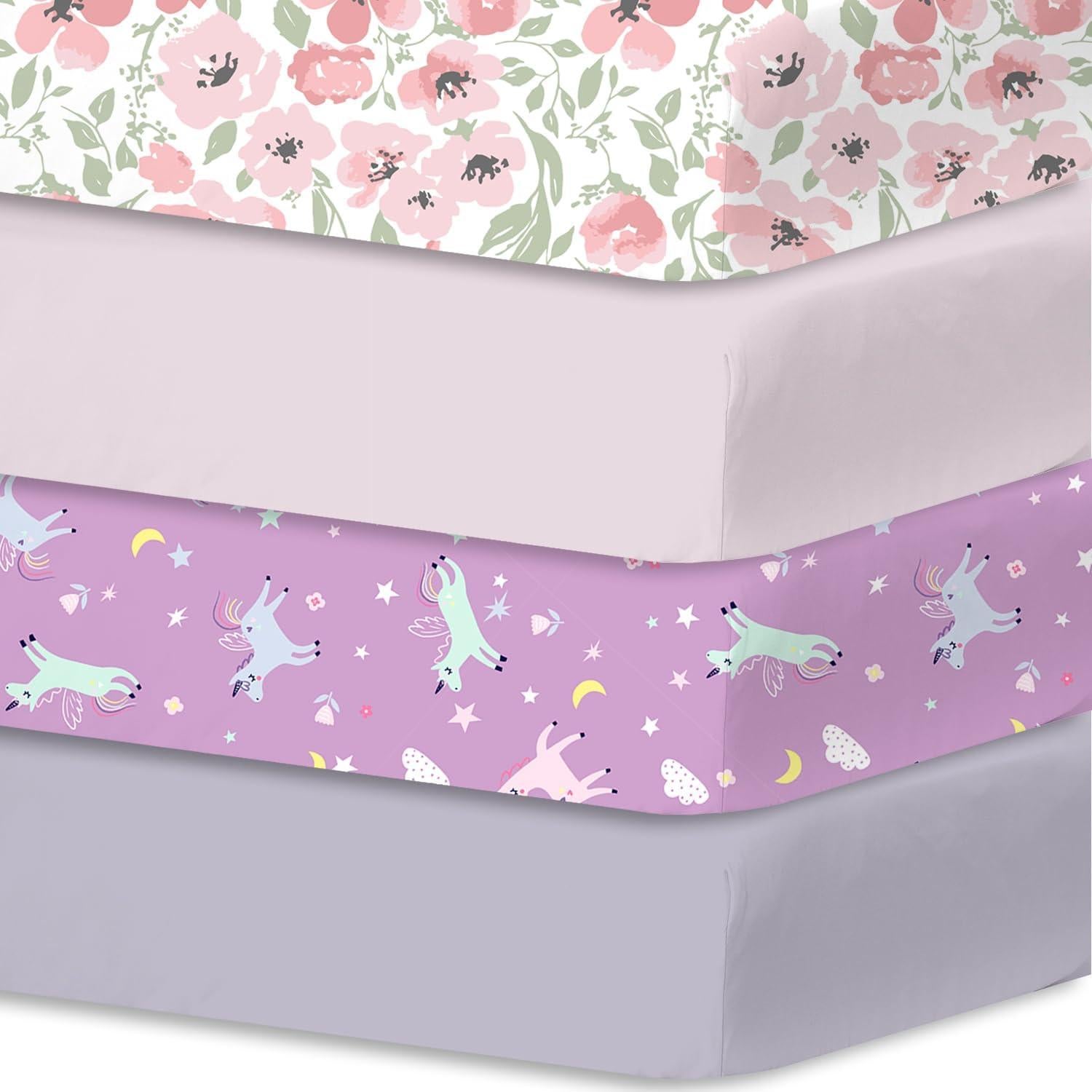 Sábanas ajustadas para cuna Little Grape Land 4 Pack Daliah Unicornio