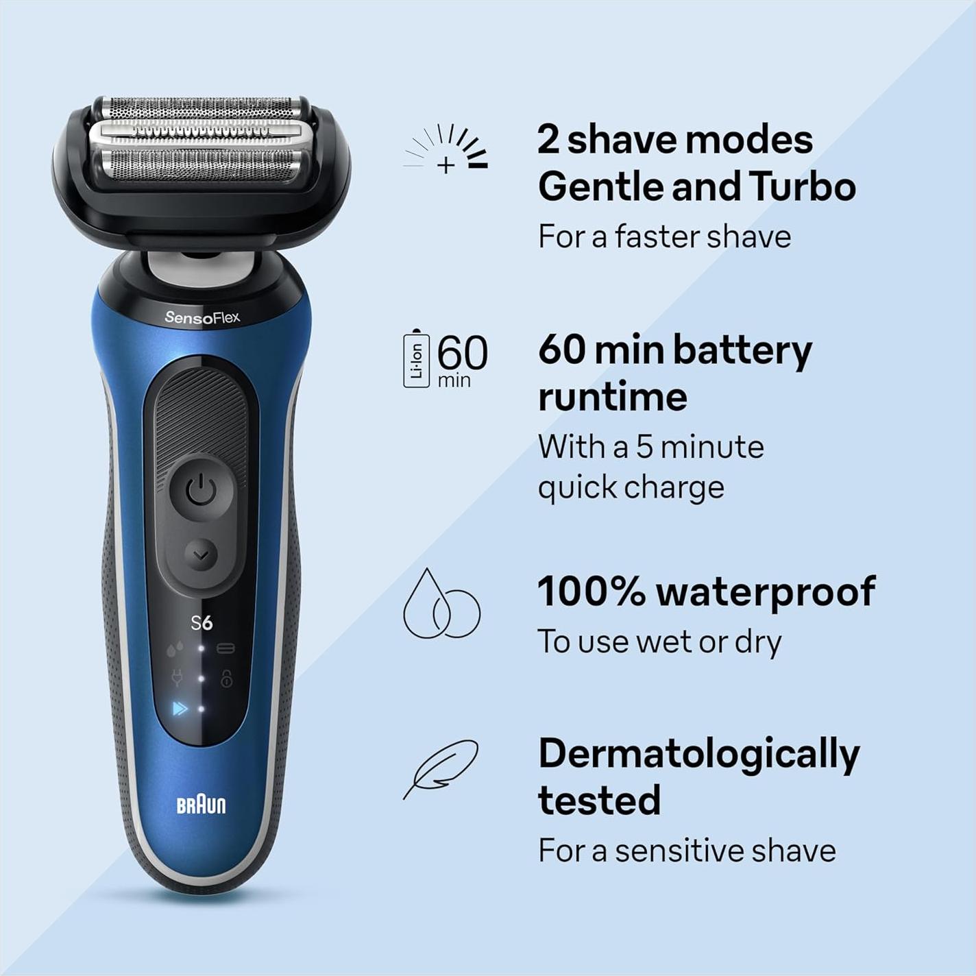 Afeitadora Eléctrica Braun Serie 6 6172cc, Húmedo y Seco, Kit 3 Piezas