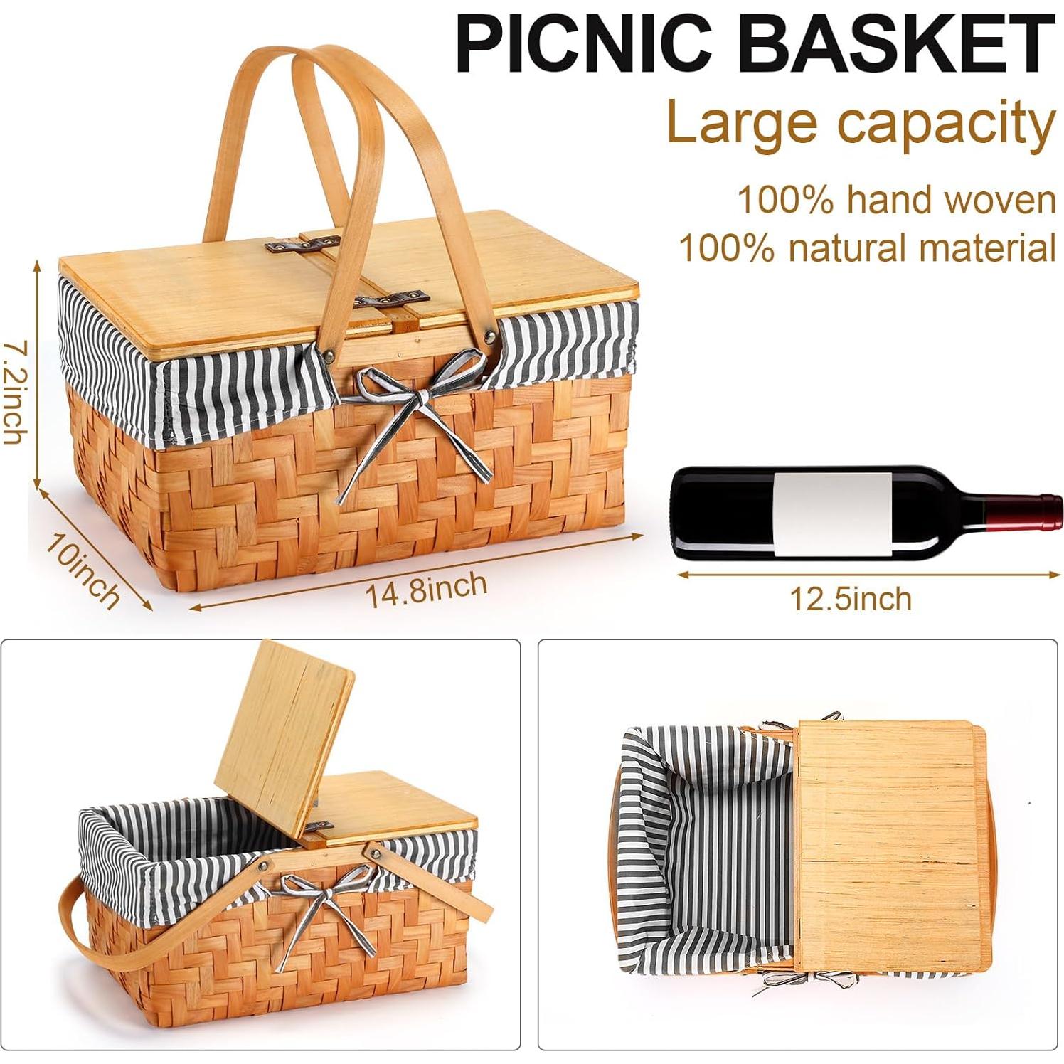 Kit de Picnic Blushtier con Cesta de Madera y Alfombra Impermeable