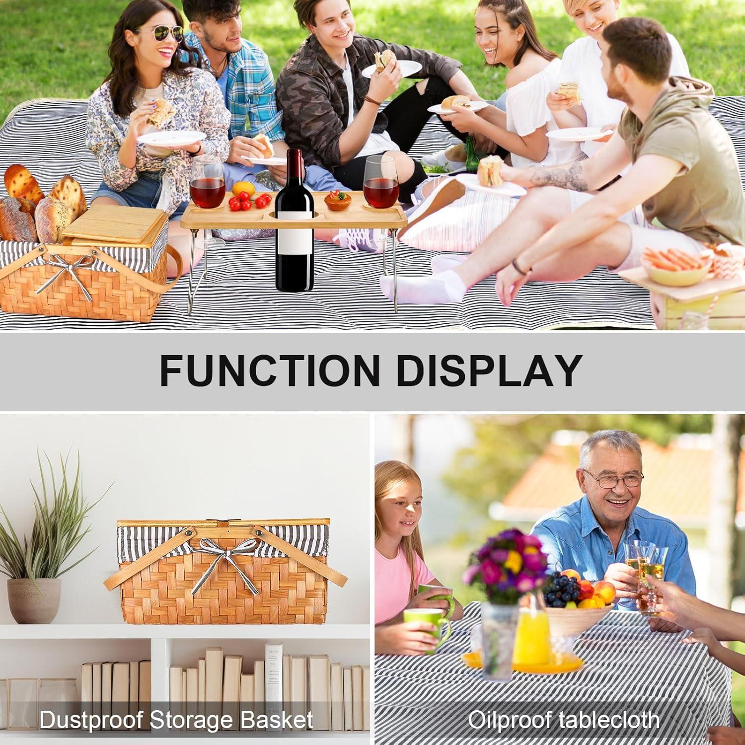 Kit de Picnic Blushtier con Cesta de Madera y Alfombra Impermeable