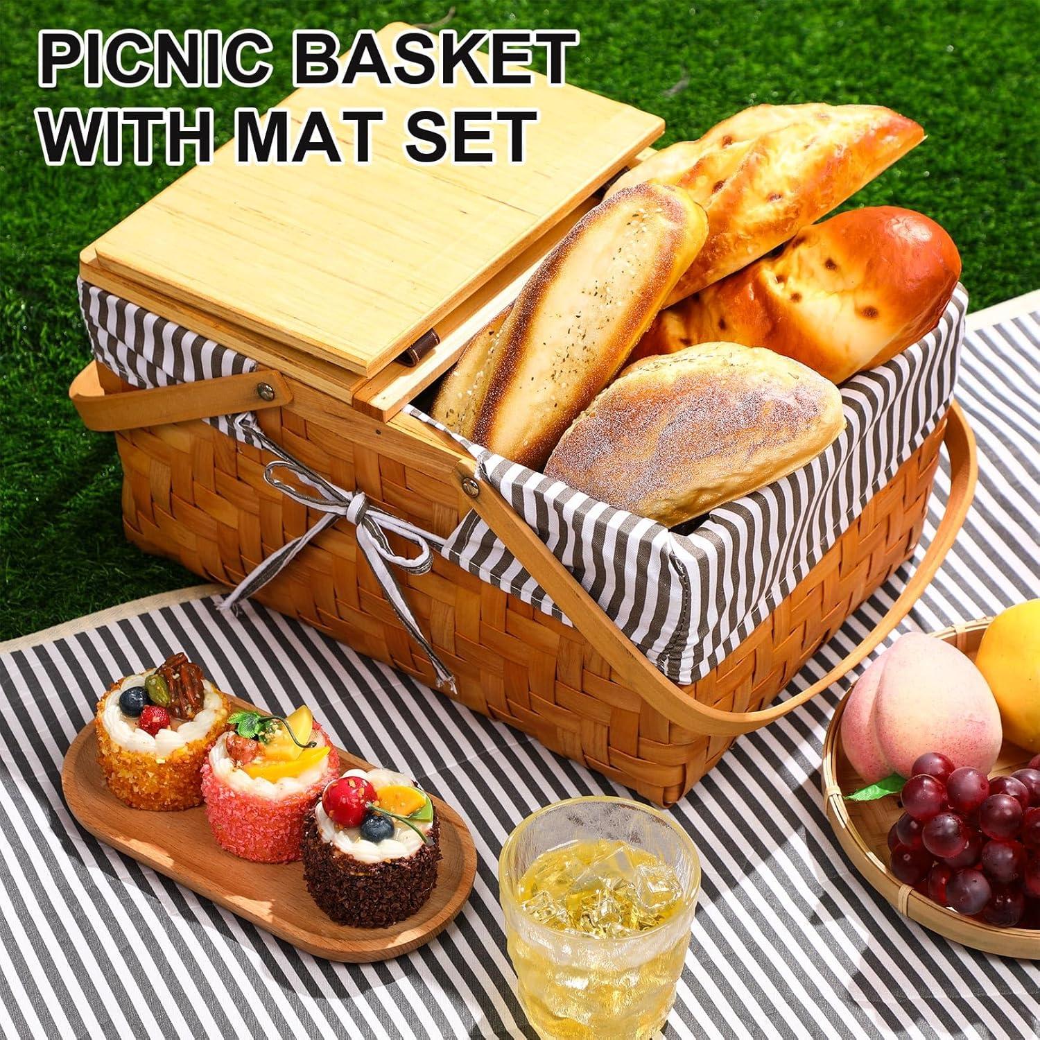Kit de Picnic Blushtier con Cesta de Madera y Alfombra Impermeable