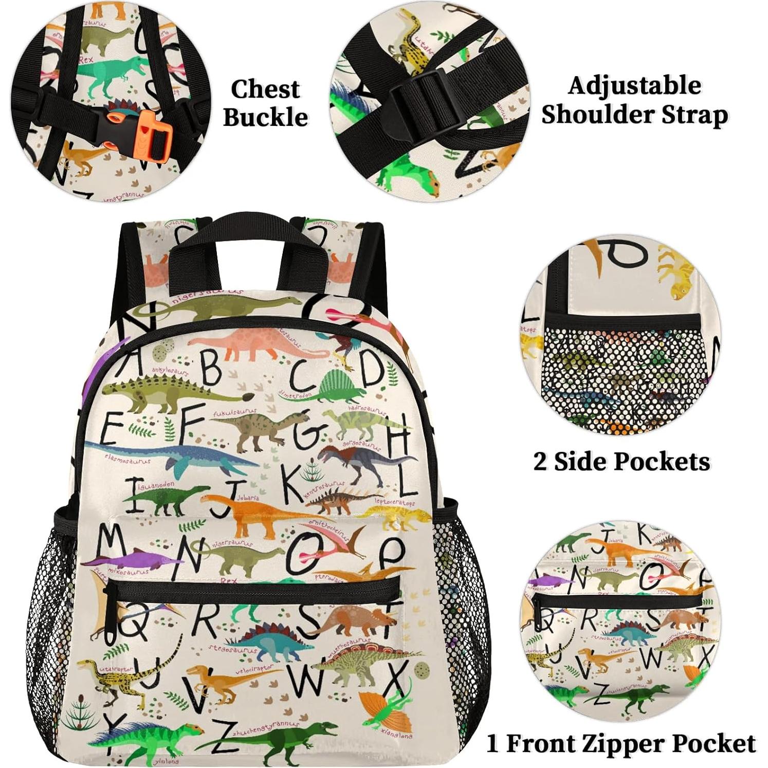 Mochila Escolar Dinosaurio Alfabético AUUXVA 30x25x10cm