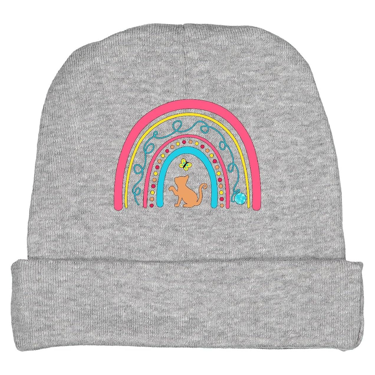 Gorro de bebé gris jaspeado 100% algodón tema gato