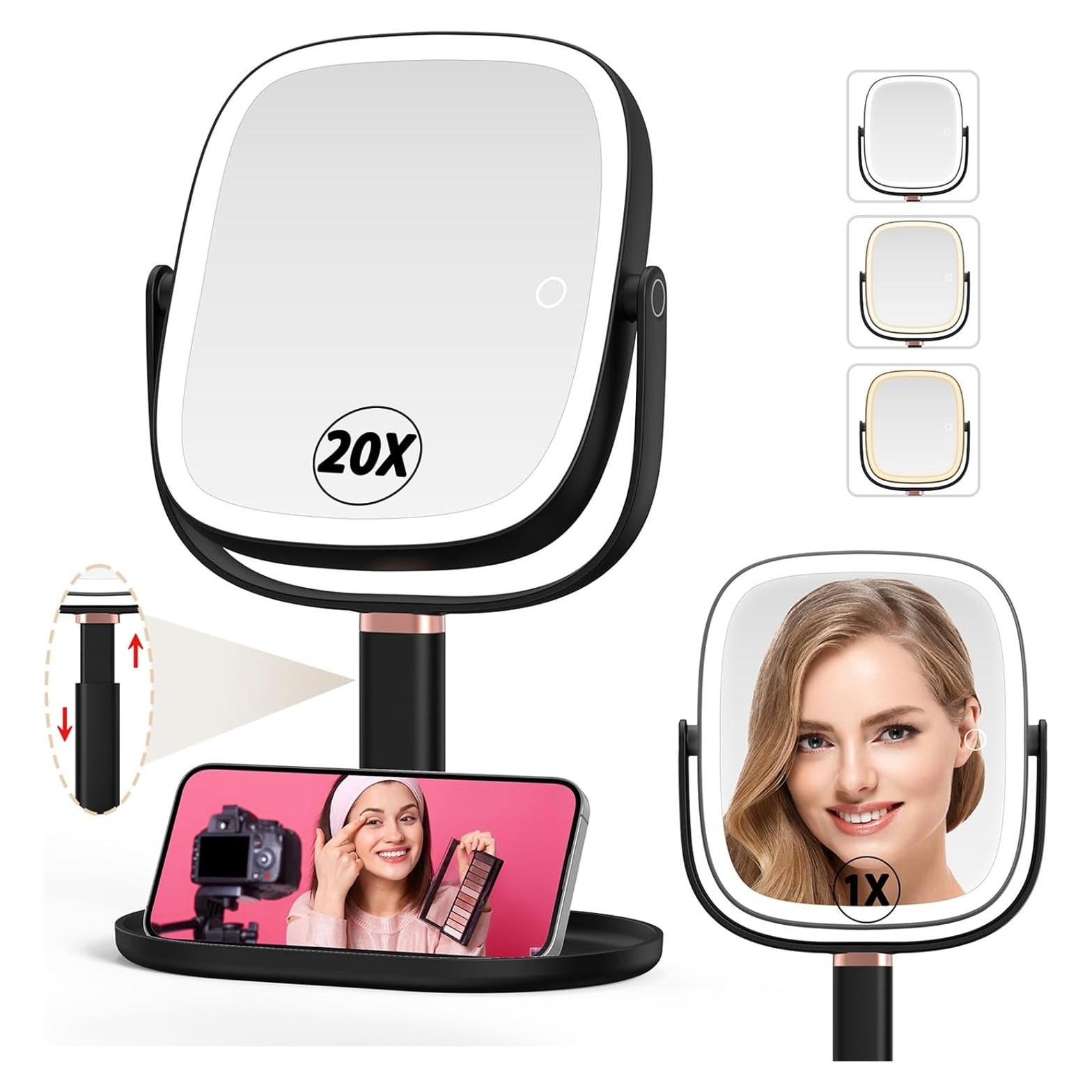 Espejo de Maquillaje Mocado Iluminado 1X/20X Ajustable Negro