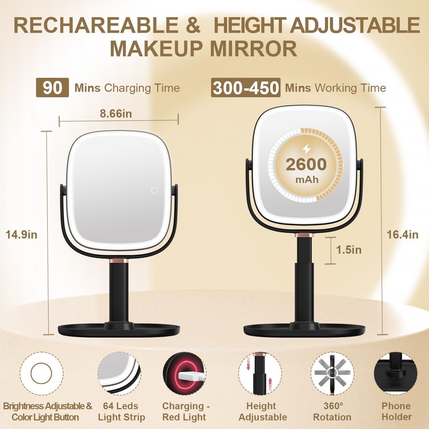 Espejo de Maquillaje Mocado Iluminado 1X/20X Ajustable Negro