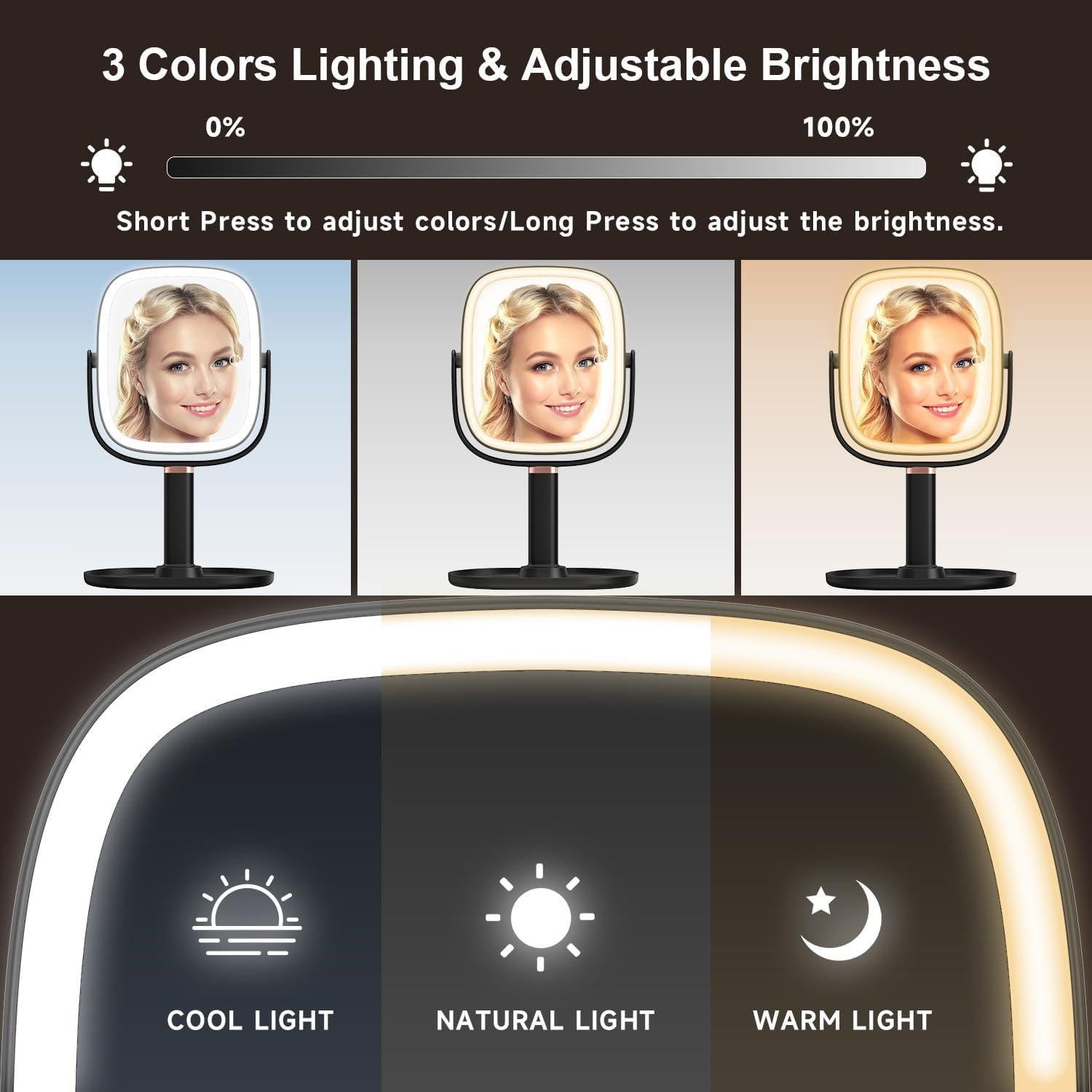 Espejo de Maquillaje Mocado Iluminado 1X/20X Ajustable Negro