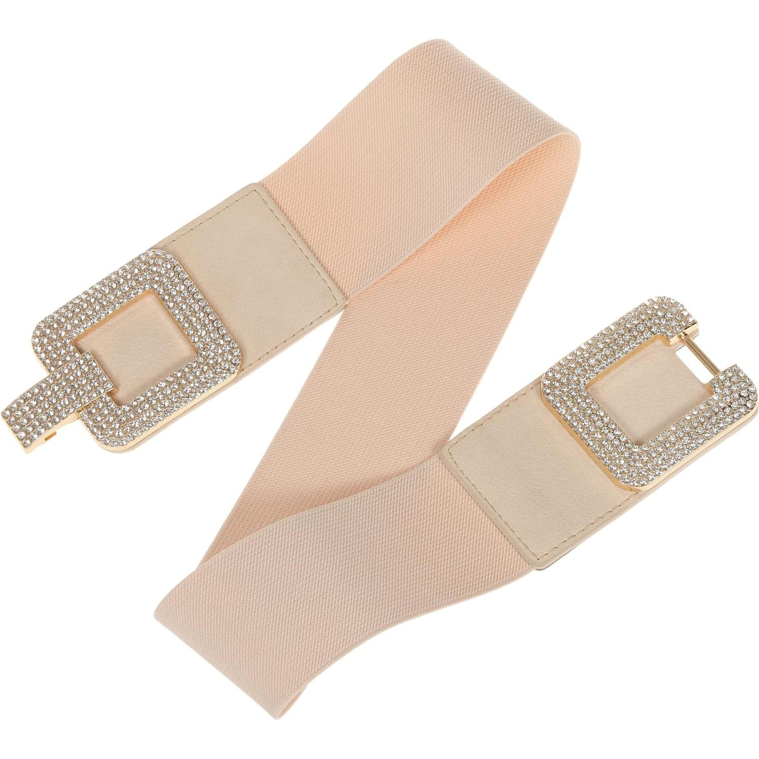 Cinturón Elástico Vintage para Mujeres Ajustable Beige 27-35"