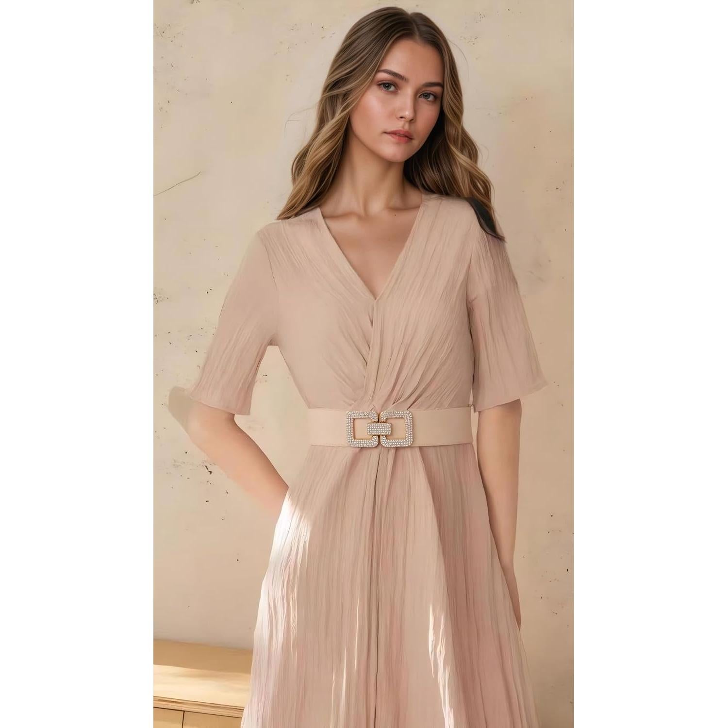 Cinturón Elástico Vintage para Mujeres Ajustable Beige 27-35"