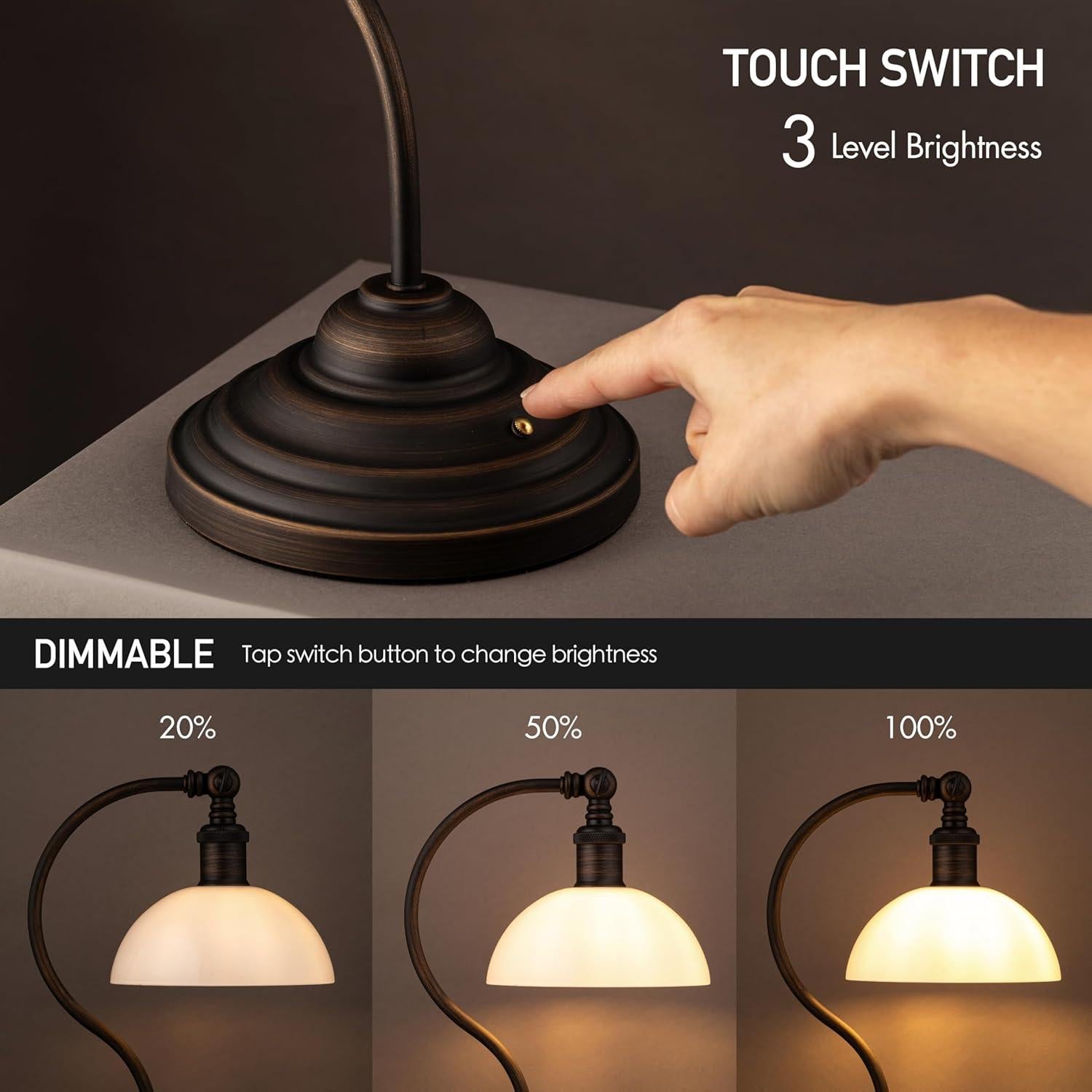 Lámpara de Mesa LED O'Bright Bankers - Recargable, 3 Brillos