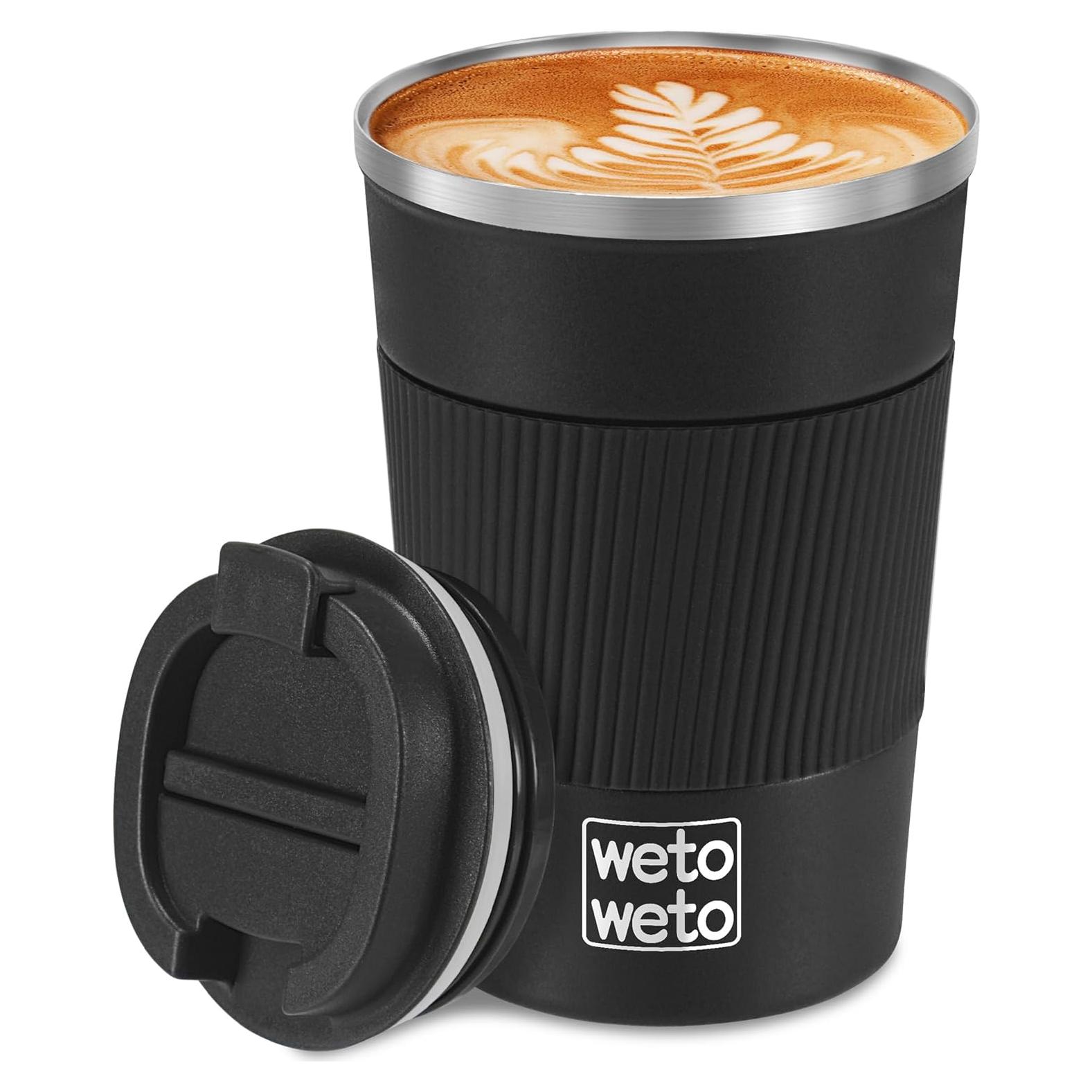 Taza de Café Aislada WETOWETO 12 oz Acero Inoxidable Negro
