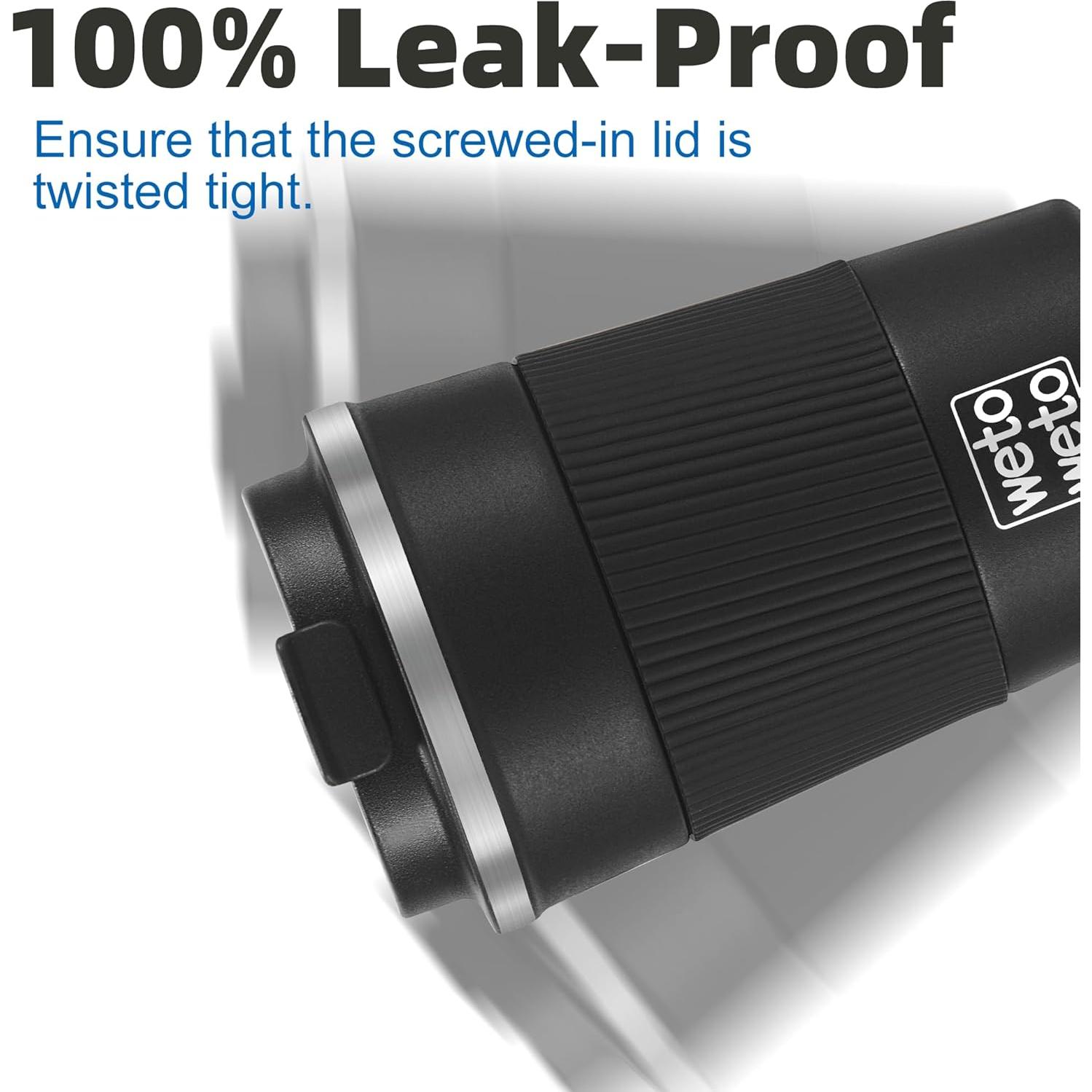 Taza de Café Aislada WETOWETO 12 oz Acero Inoxidable Negro