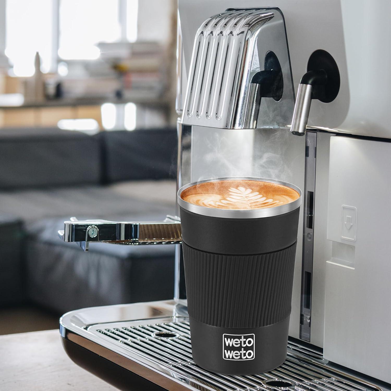 Taza de Café Aislada WETOWETO 12 oz Acero Inoxidable Negro