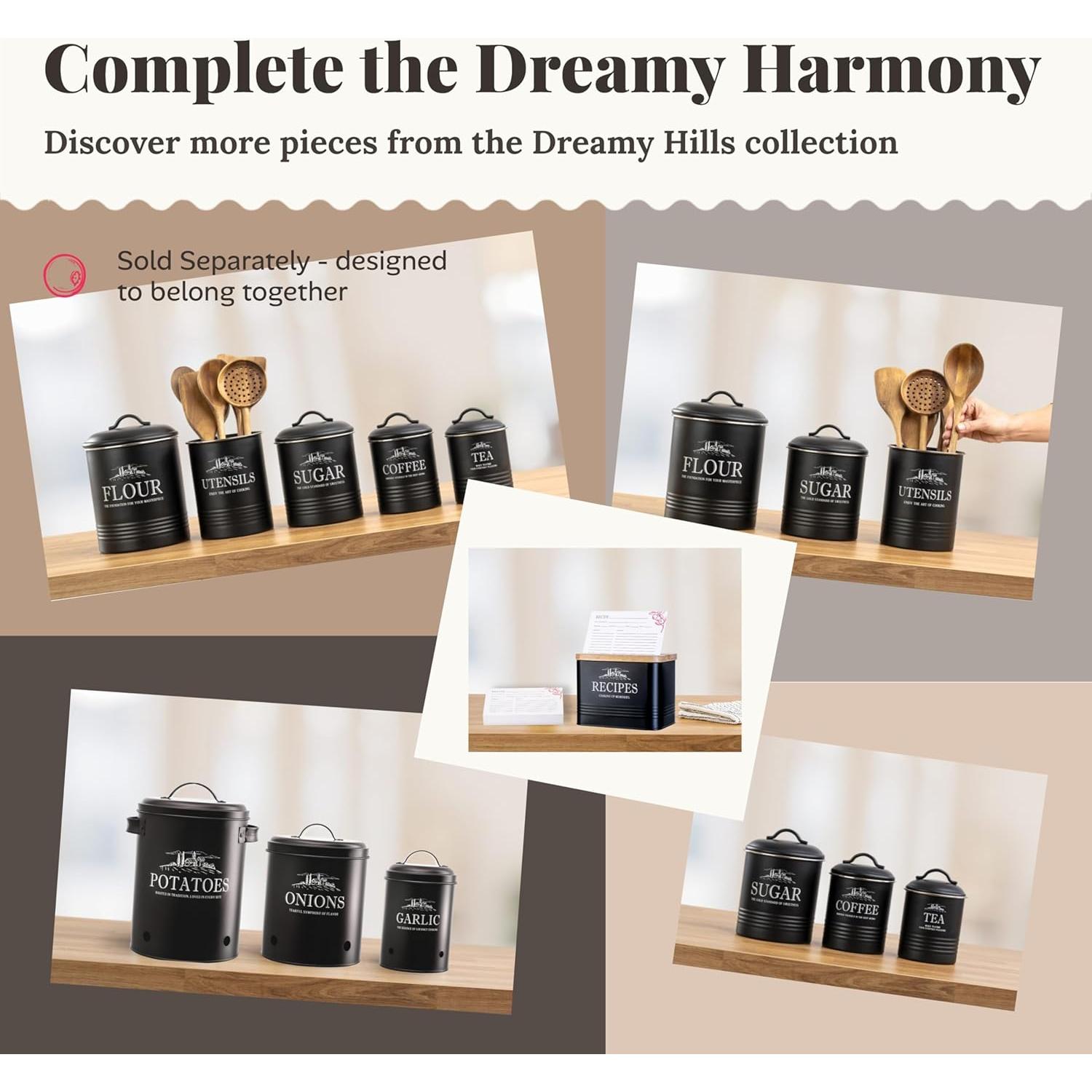 Juego de 3 Latas Negras Herméticas para Cocina - noonberry