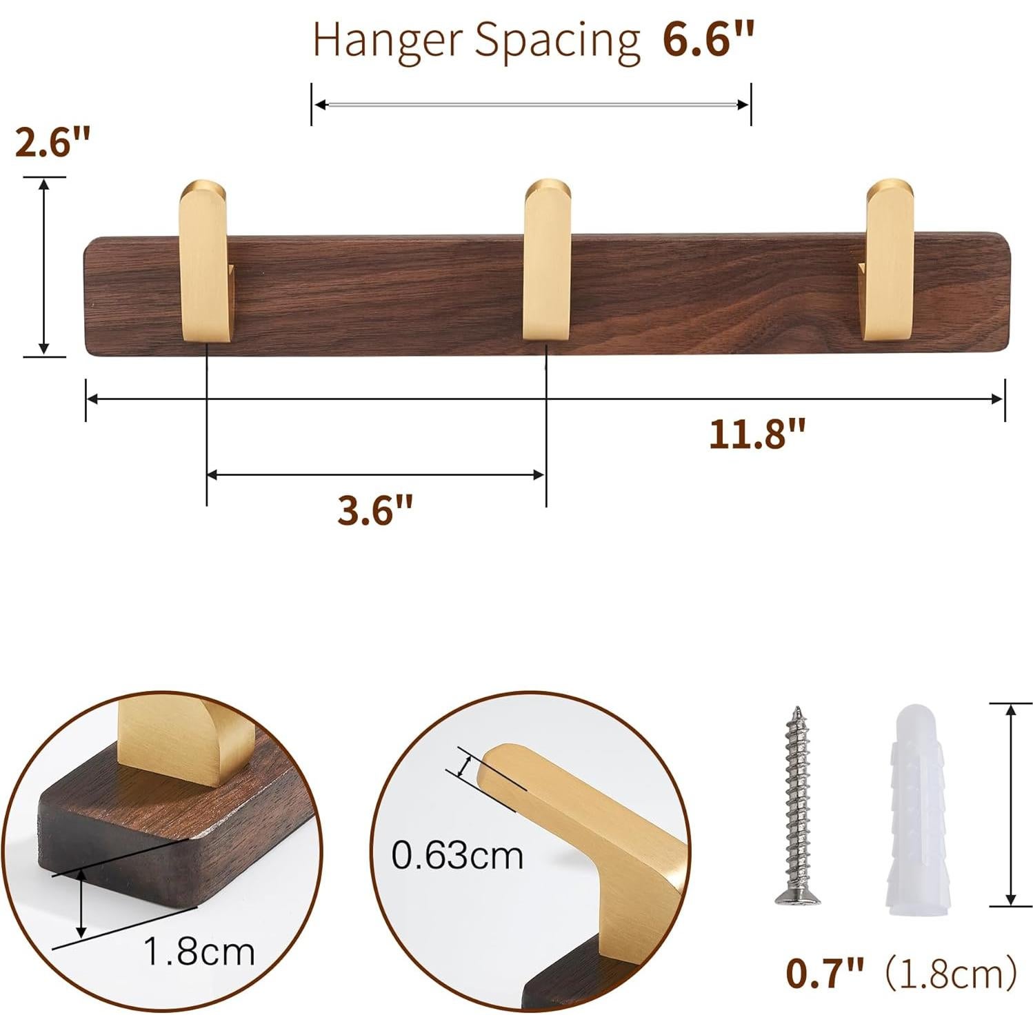 Perchero de Pared SARIHOSY de Madera y Metal 3 Ganchos Rústicos